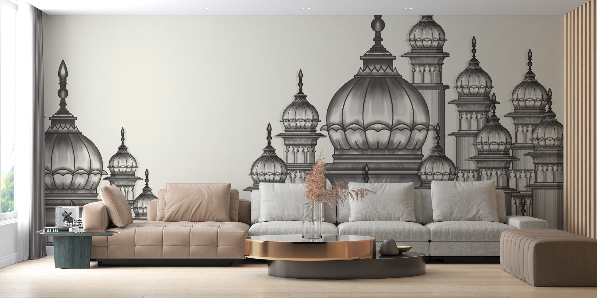 Artistic wall mural capturing the elegance of Mughal artistry.
