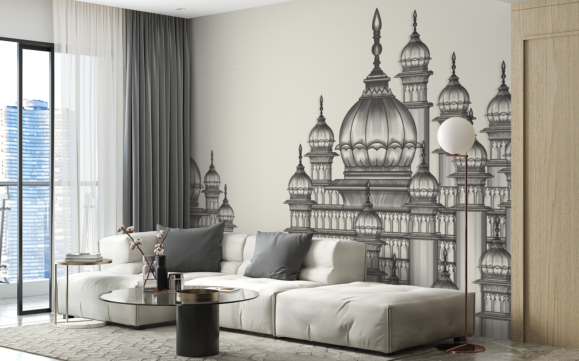 Majestic Mughal-inspired mural showcasing timeless grandeur.
