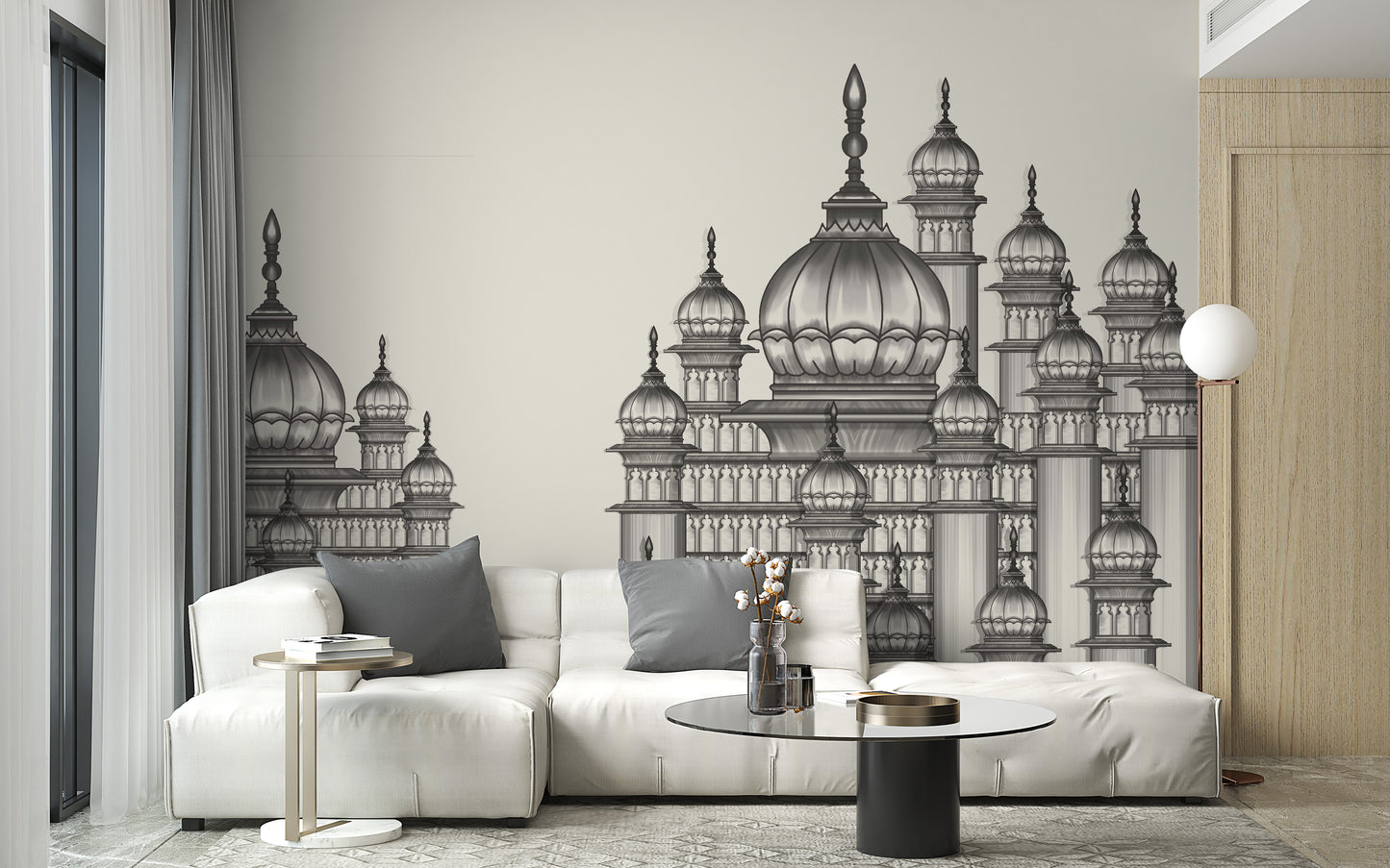 Artistic Mughal-themed mural perfect for sophisticated decor.