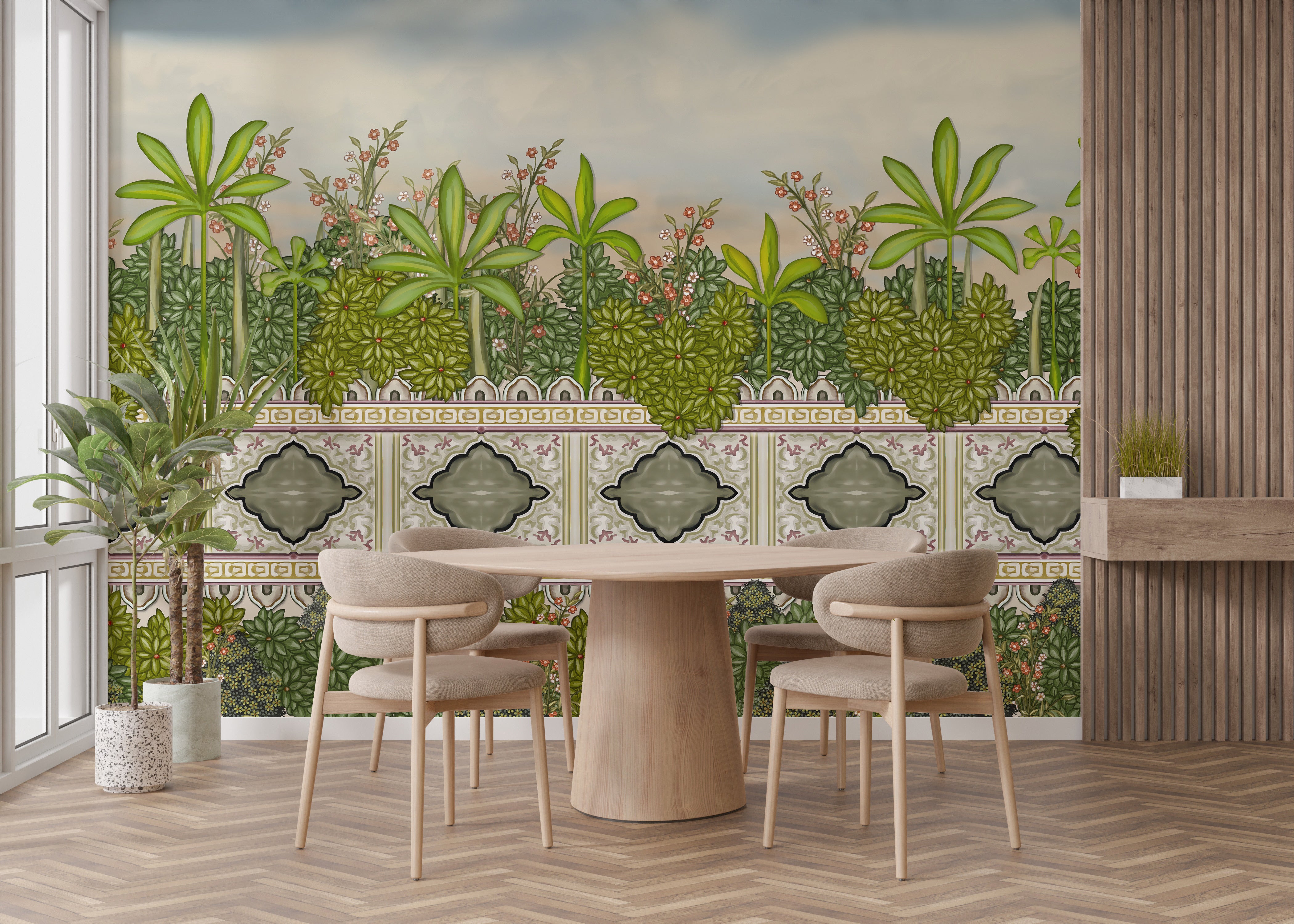 Palm oasis mural for a tranquil yet majestic wall transformation.