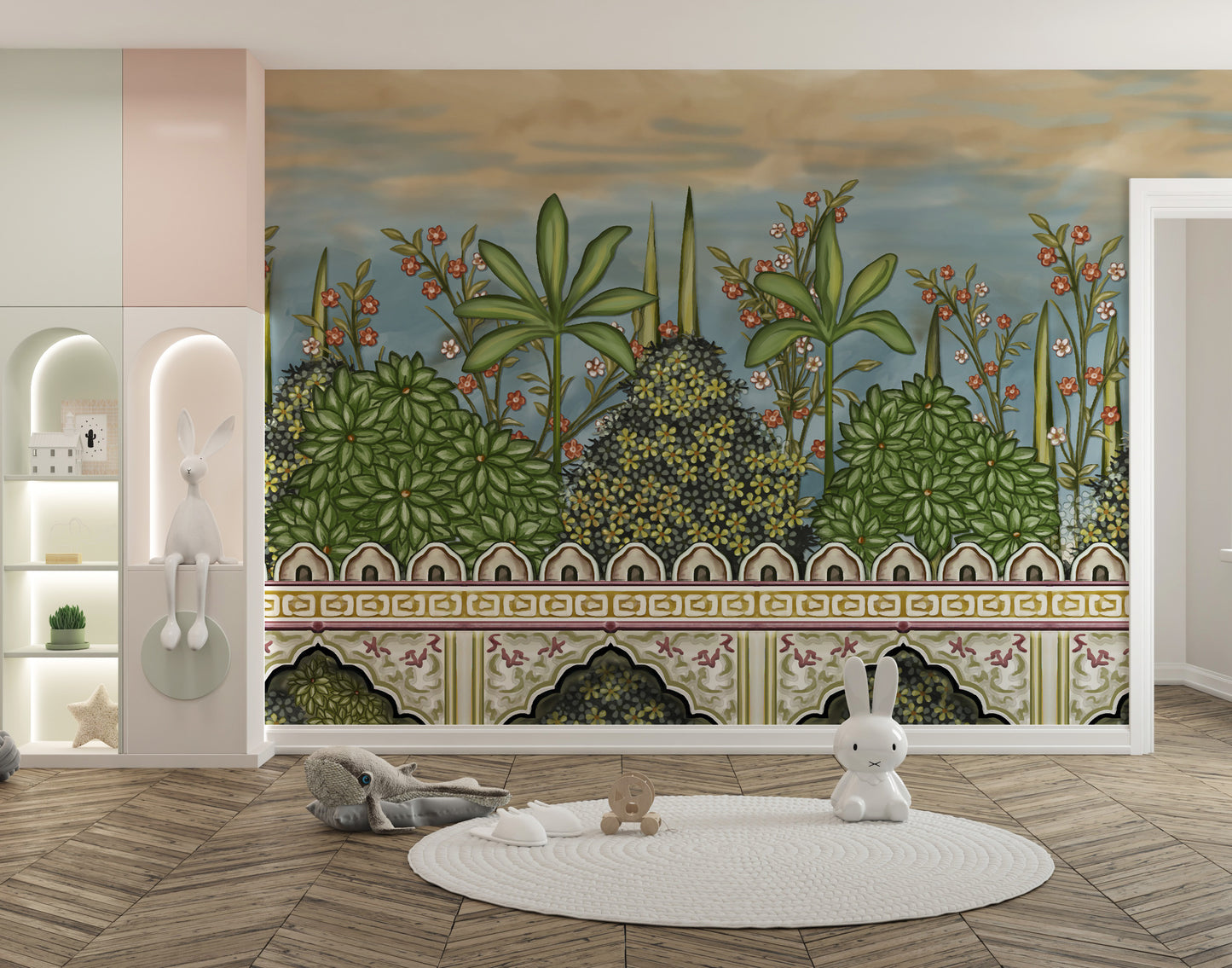 Exquisite Mughal garden wallpaper mural for cultural charm.