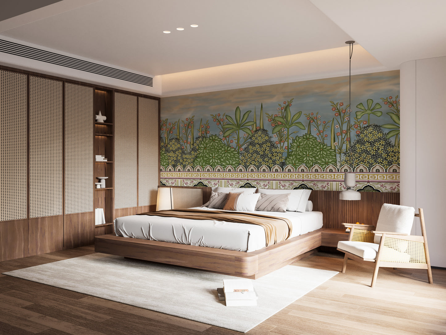 Elegant wall mural featuring a serene Mughal garden theme.
