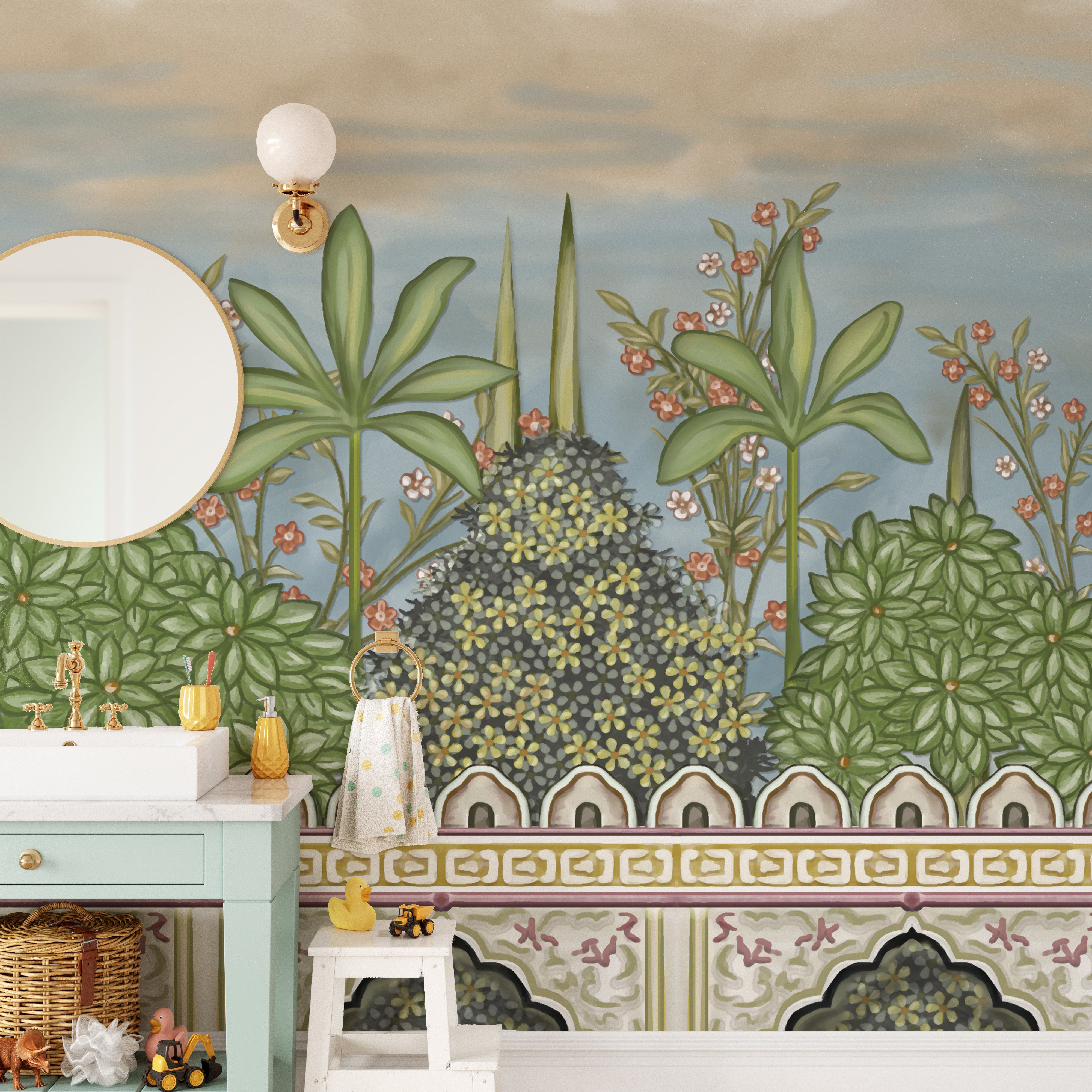 Stunning Mughal garden wall mural for sophisticated spaces.
