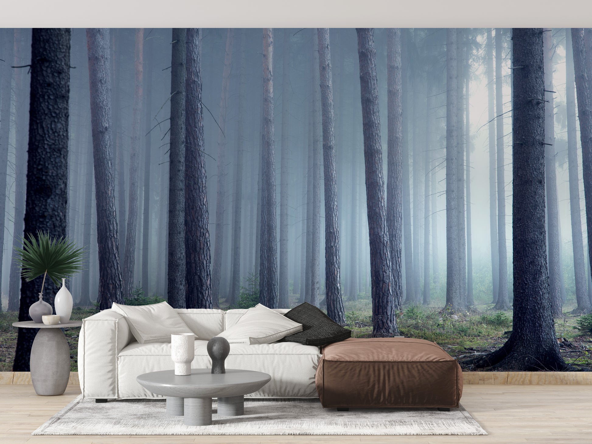 Atmospheric misty forest mural with a mysterious feel.
