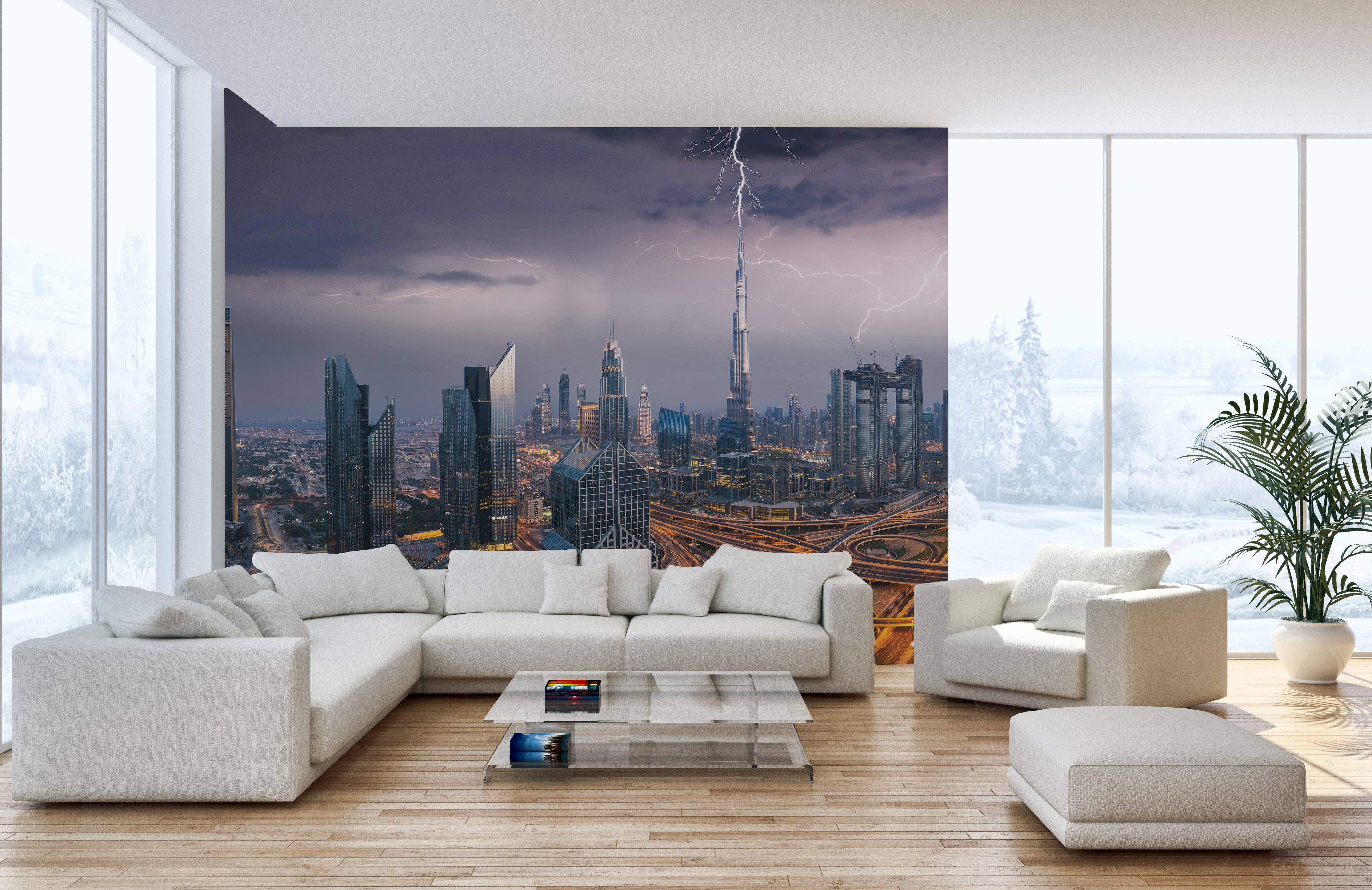 Dubai skyscrapers wallpaper mural for contemporary spaces.