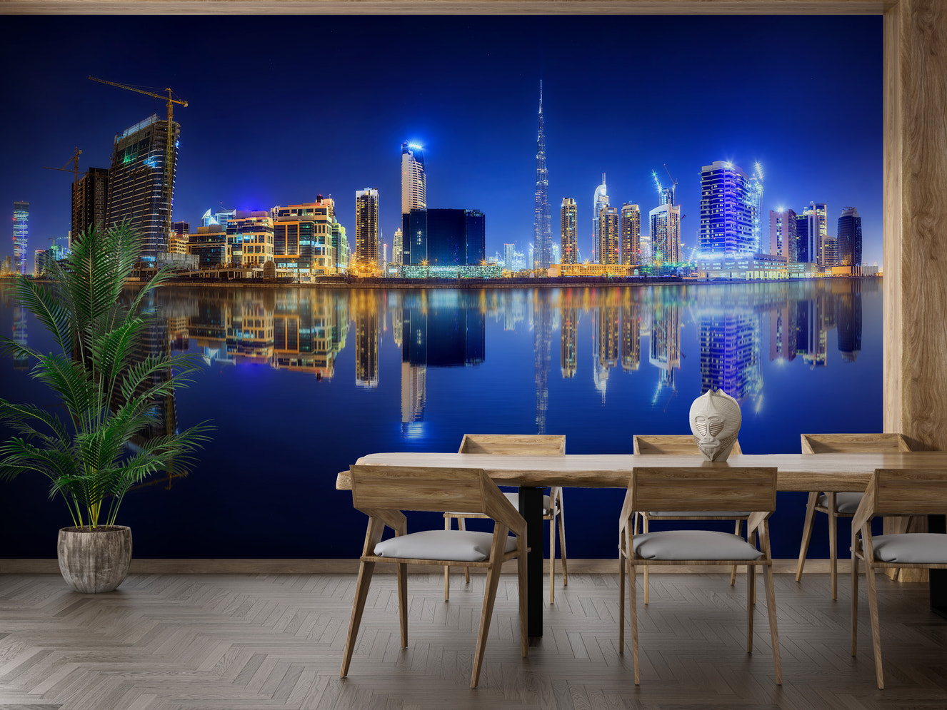 Stunning Dubai cityscape mural with modern urban charm.
