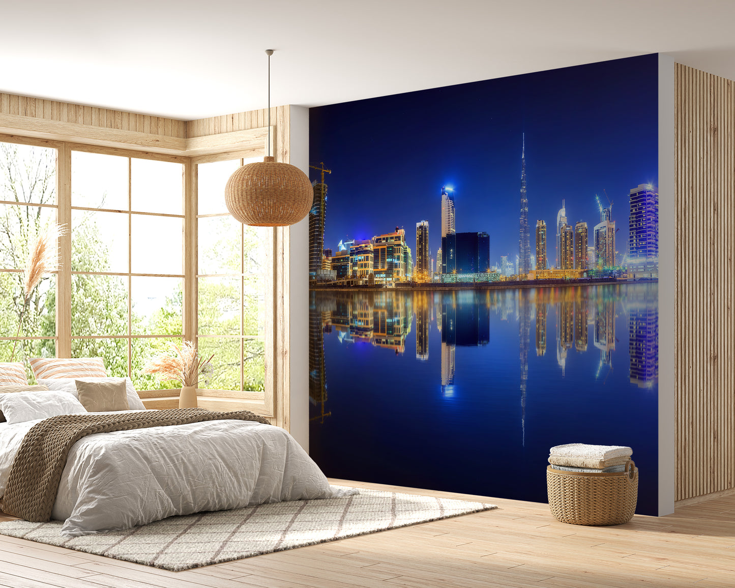 Majestic Dubai cityscape mural for contemporary interiors.
