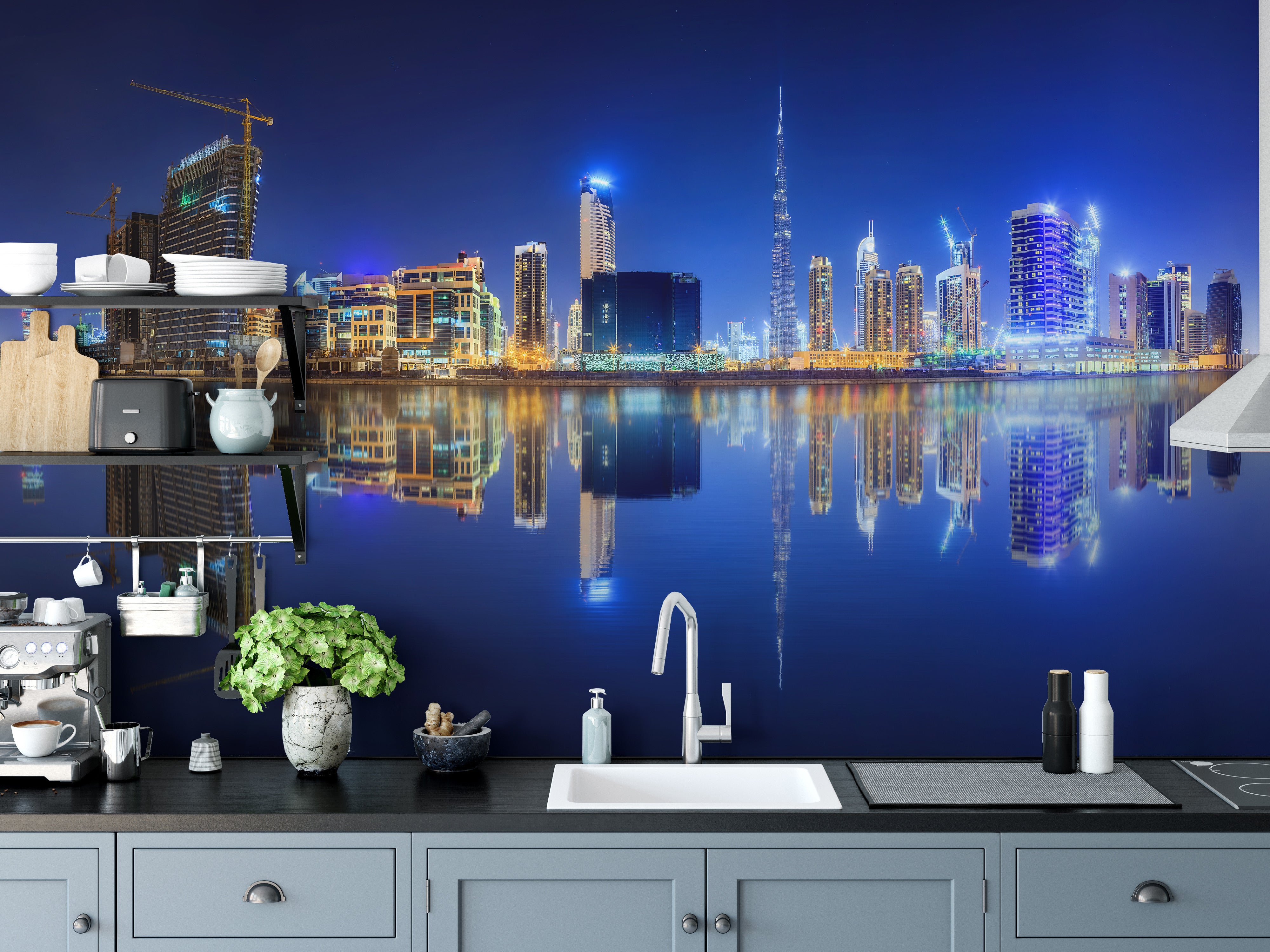 Gorgeous Dubai mural with a breathtaking urban skyline.
