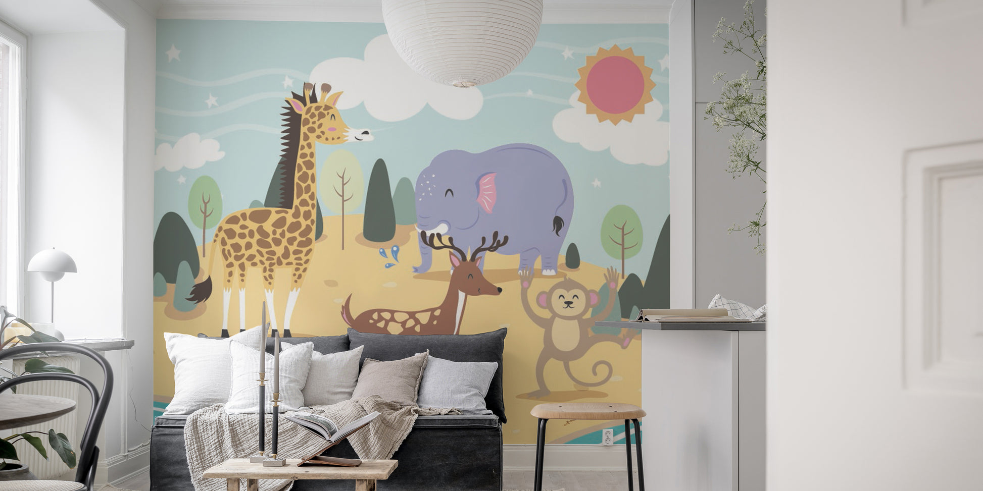 Jungle adventure mural for playful and lively kids' decor.