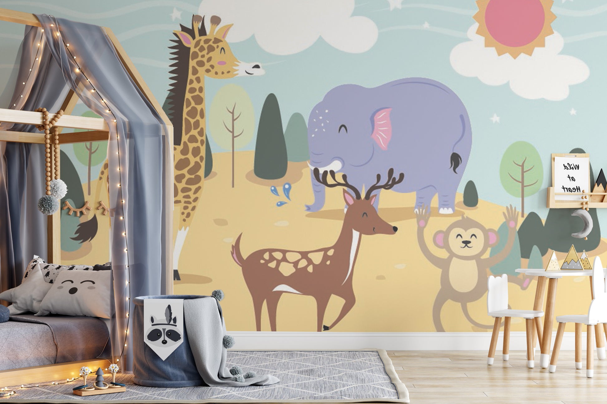 Jolly jungle wallpaper mural for fun and vibrant kids' spaces.
