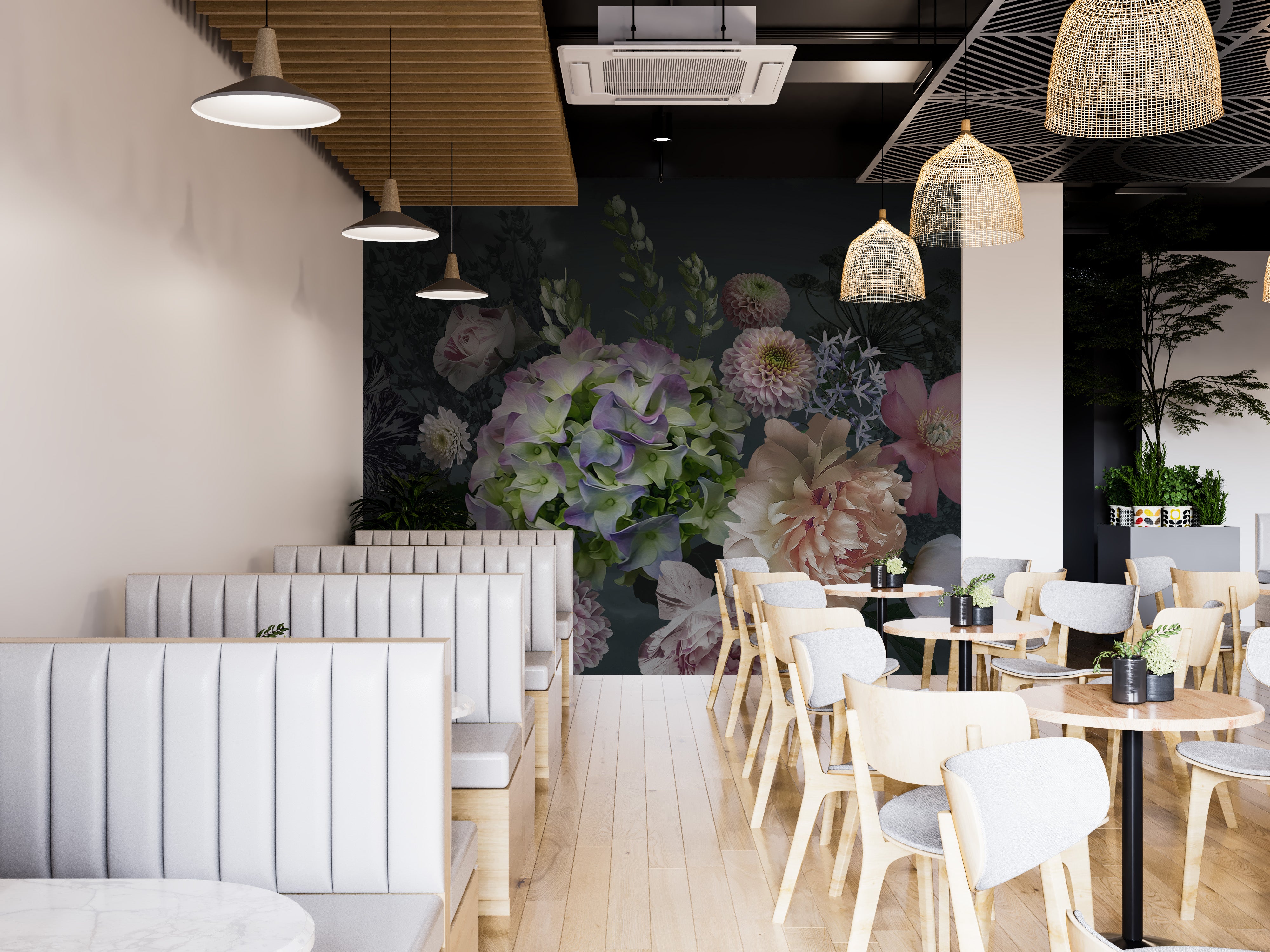 Dusk-themed peony garden mural for refined wall aesthetics.
