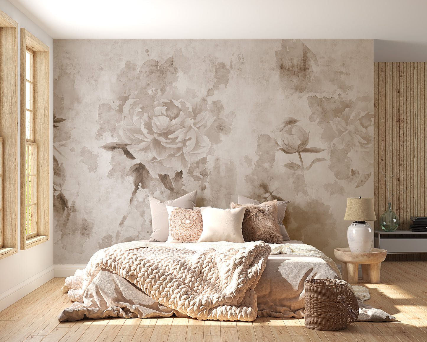 Timeless antique floral mural for sophisticated interiors.