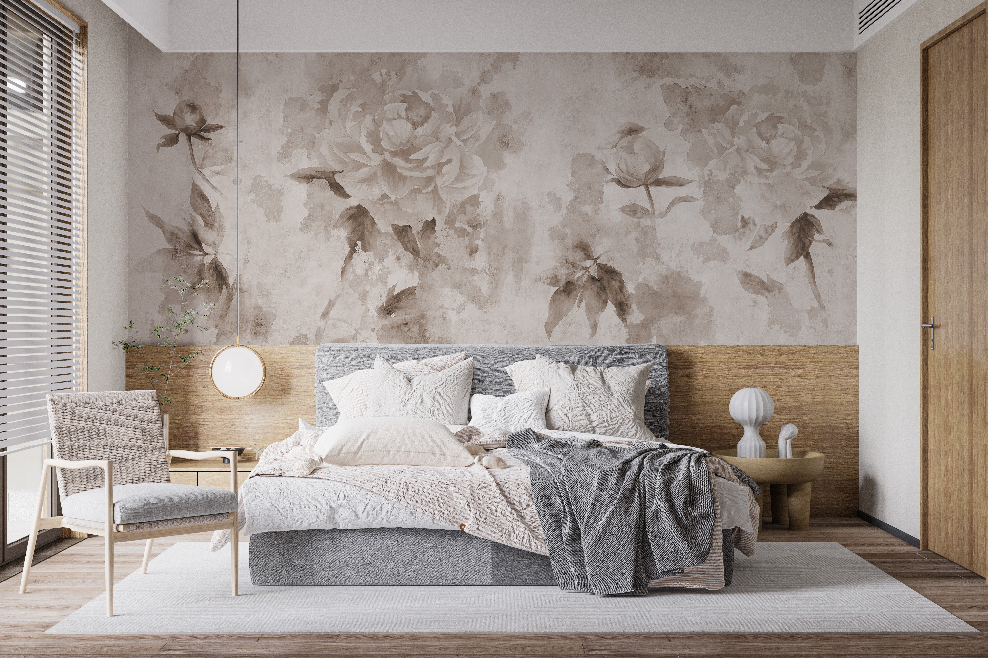 Antique-inspired floral wallpaper mural for graceful spaces.
