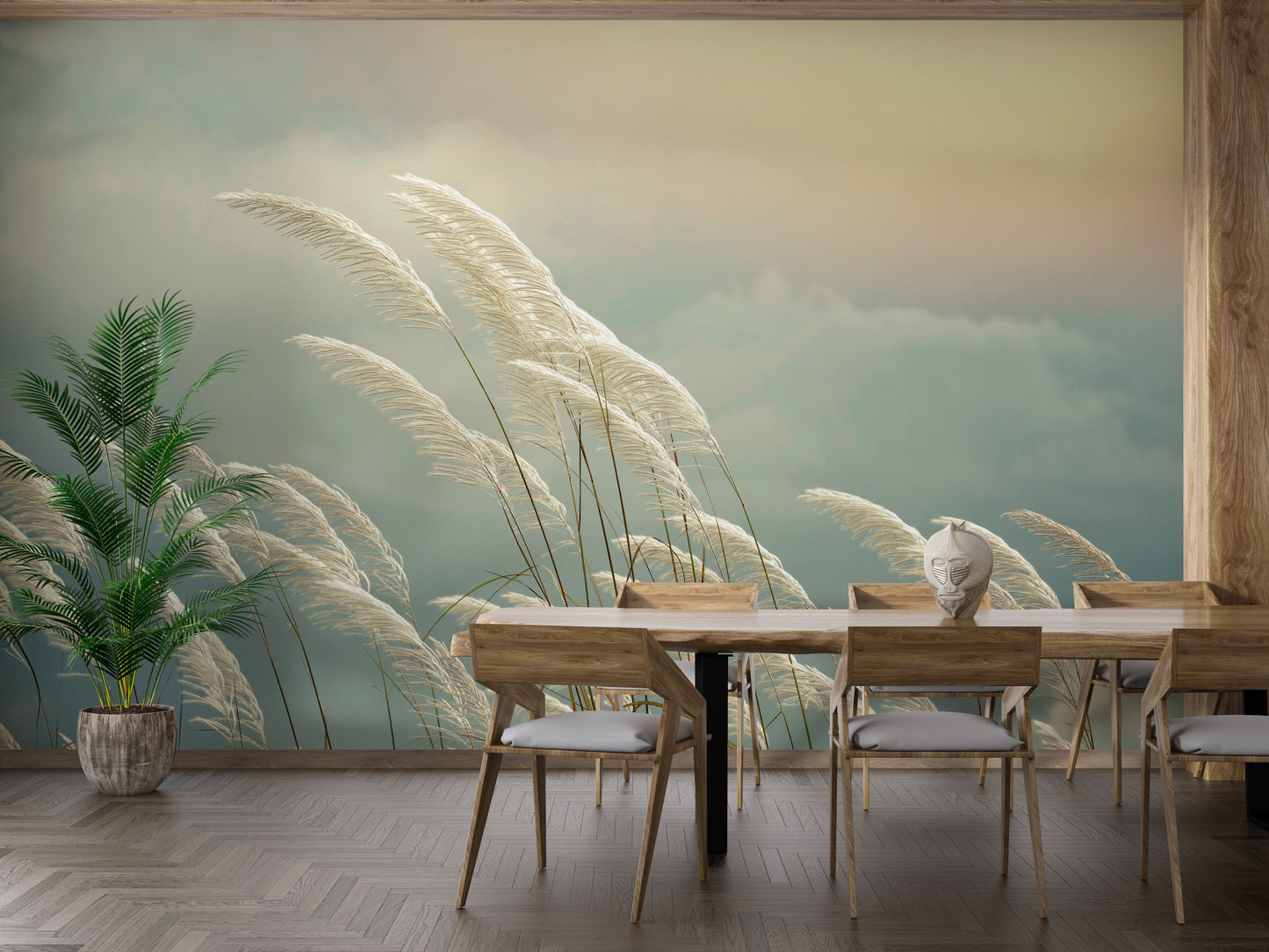 Springtime mural featuring yellow grass reeds for fresh vibes.
