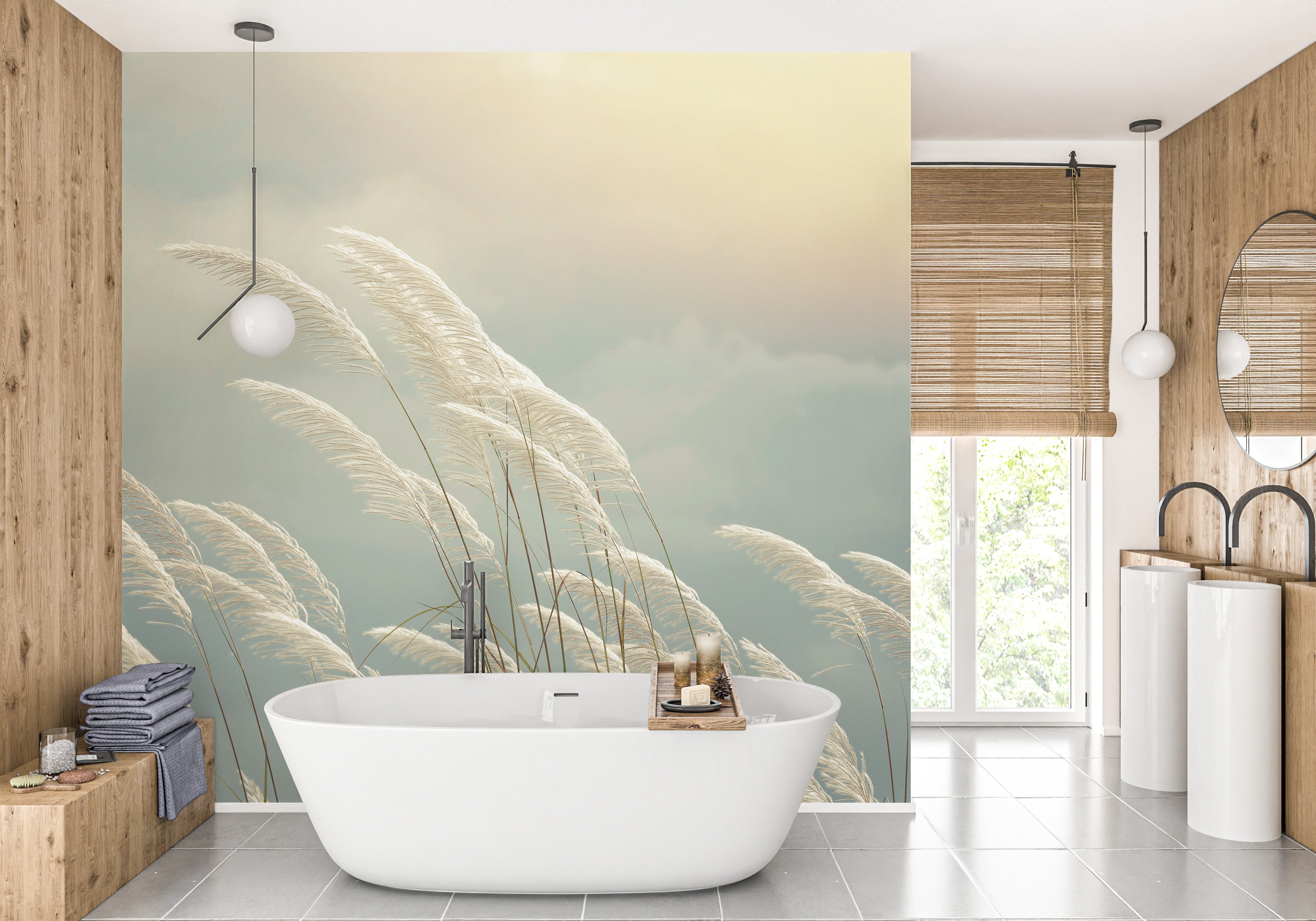 Yellow grass reeds mural for a cheerful and natural ambiance.



