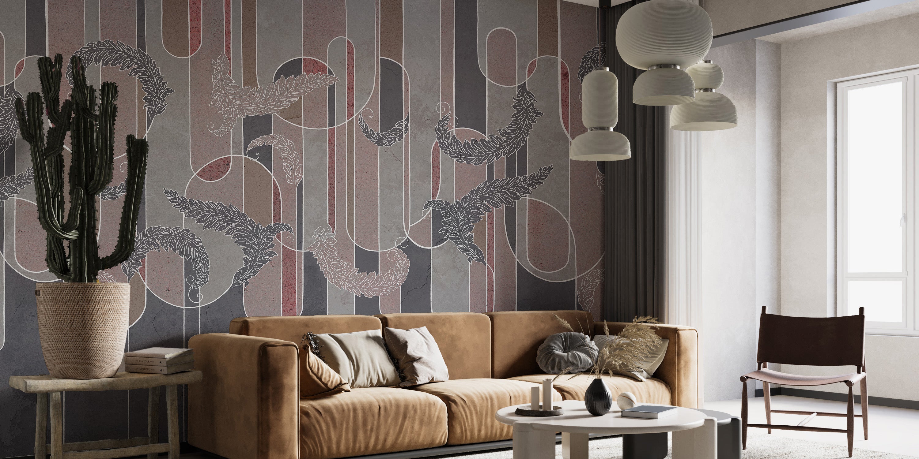 Modern gritty deco mural with a stylish fusion of textures.
