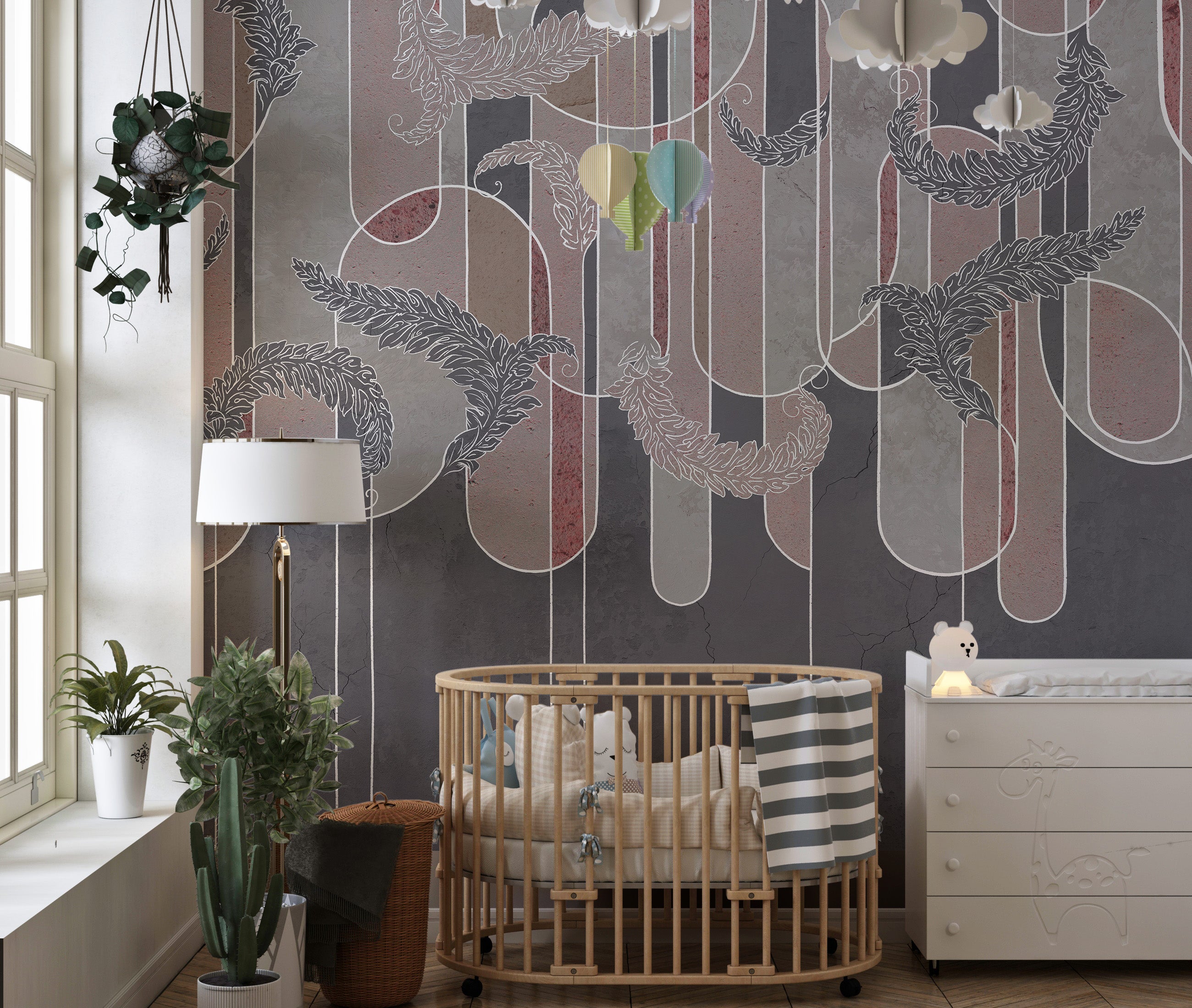 Gritty fusion mural with deco-inspired geometric patterns.
