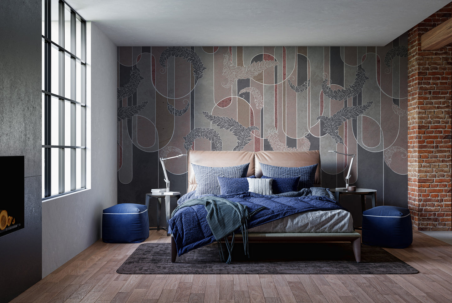 Artistic gritty deco fusion mural for contemporary wall decor.
