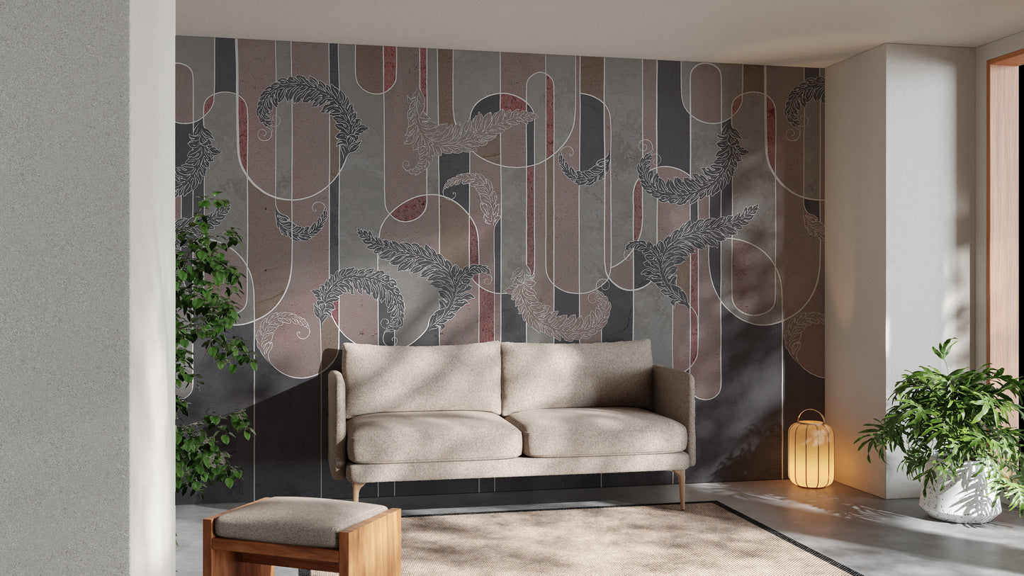 Deco fusion wallpaper mural with textured gritty aesthetics.
