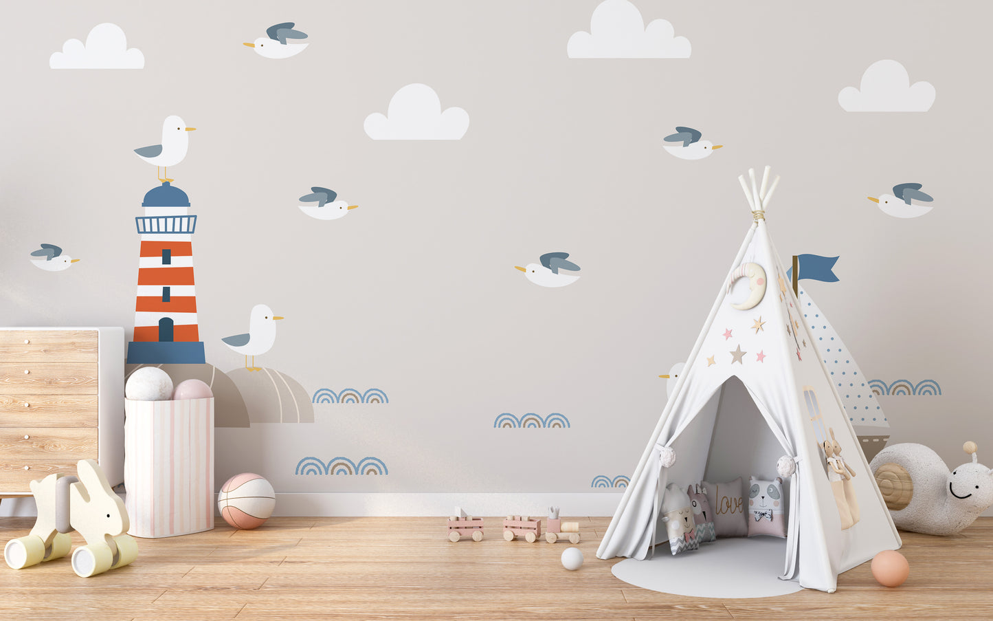 Swashbuckling sailors mural for adventurous kids' room decor.
