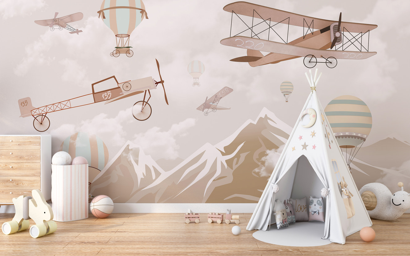 Aerial mountain dreams mural for serene and scenic wall decor.
