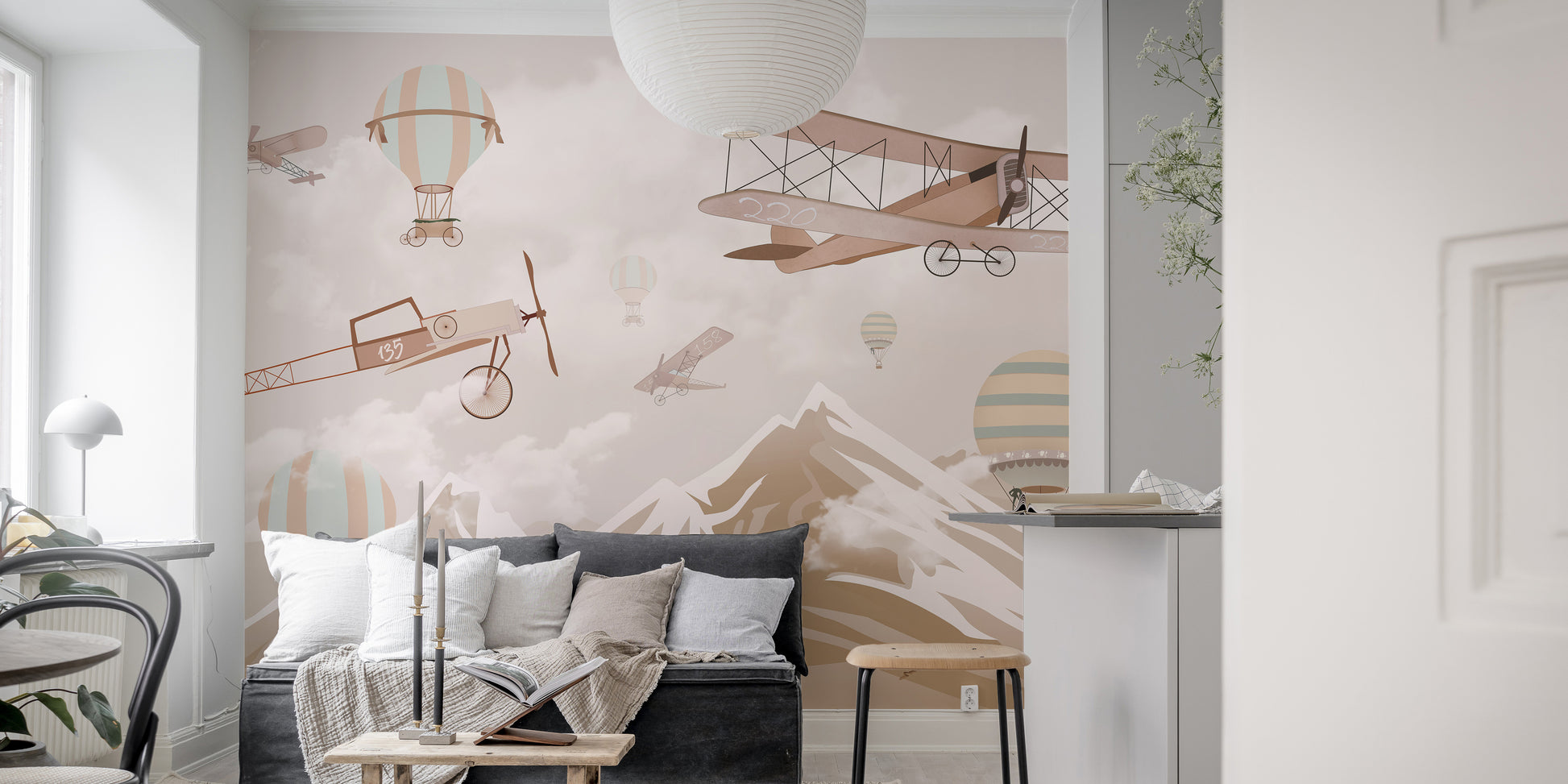 Elegant aerial mountain dreams mural for contemporary interiors.
