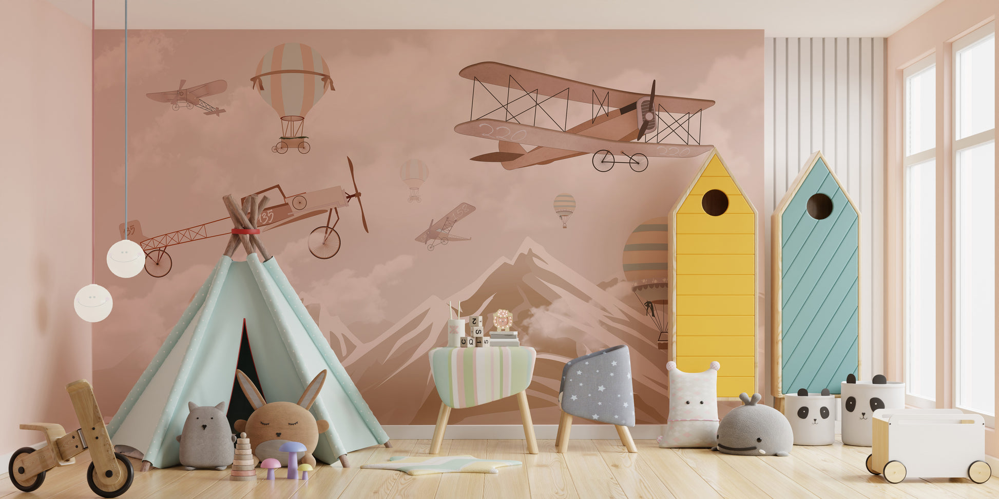 Aerial mountain-themed mural for peaceful and elegant walls.
