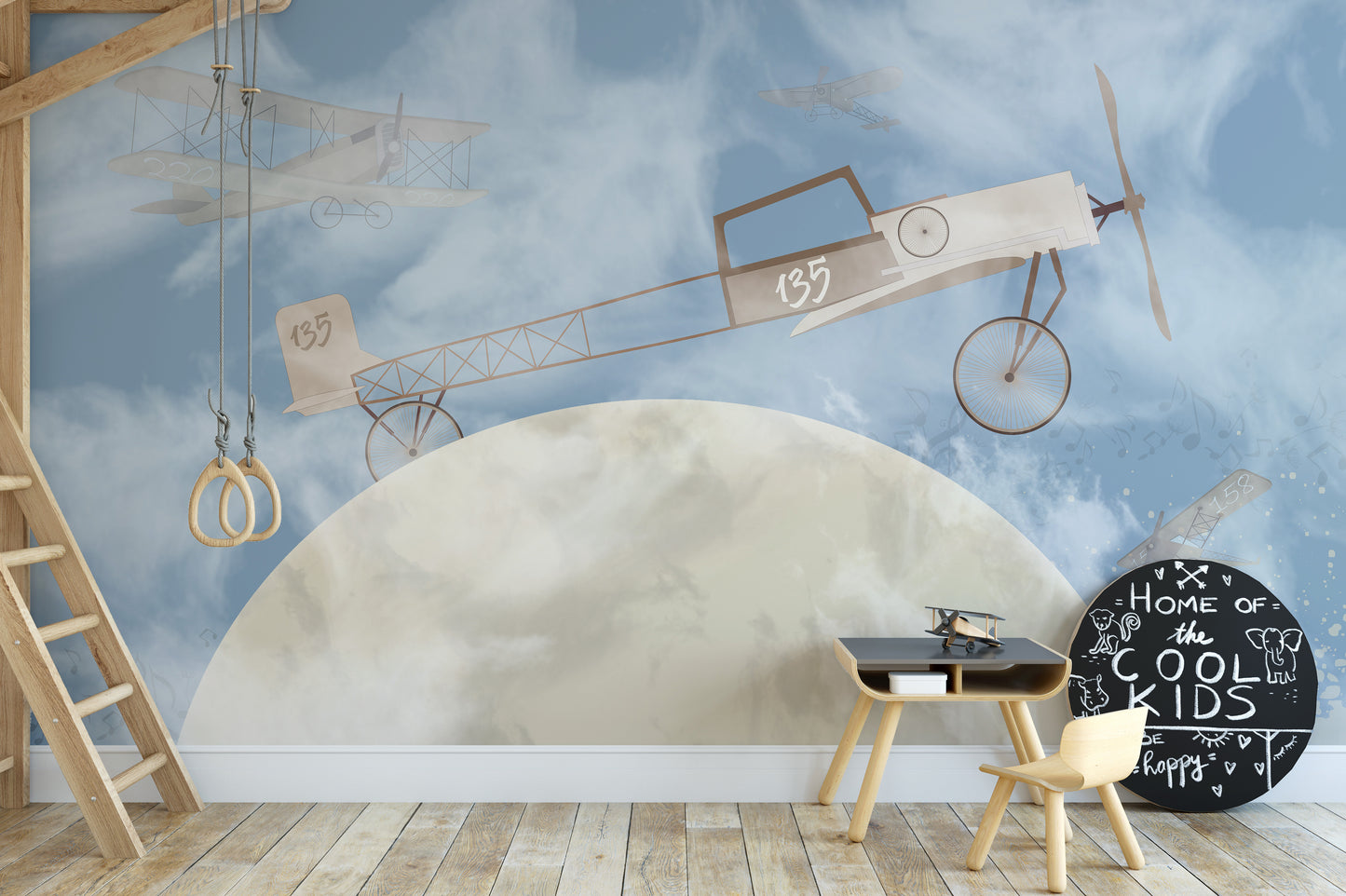 Celestial plane mural for an adventurous and dreamy wall decor.
