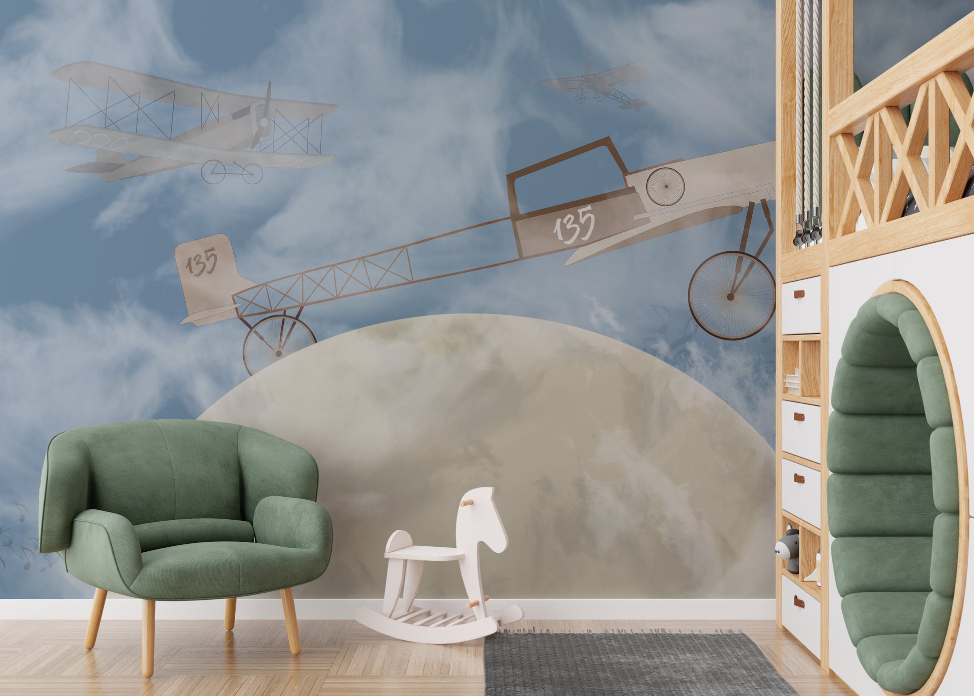 Cosmic-themed celestial plane mural for dynamic wall aesthetics.
