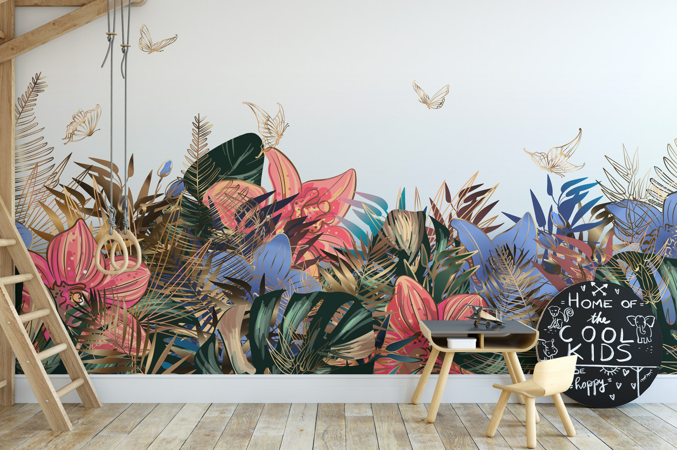 Colorful garden delight mural with vibrant blooms for walls.
