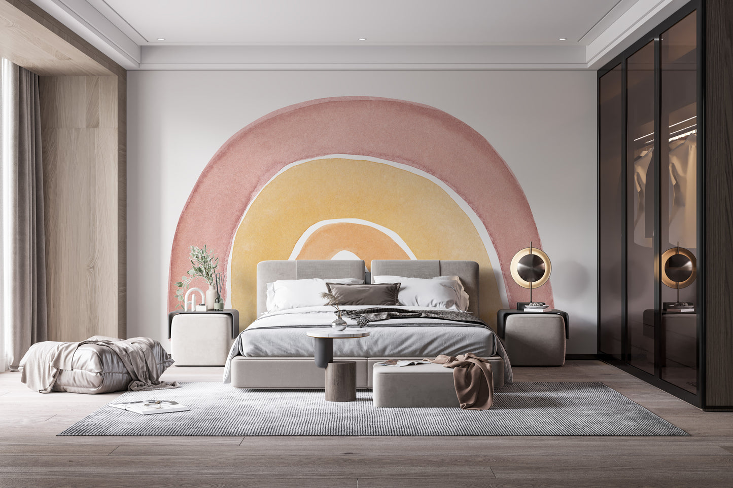 Watercolor cloud patterns mural for serene and elegant walls.
