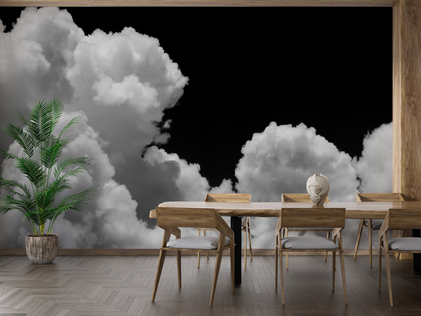 Cosmic-themed mural featuring a galactic cloudscape design.
