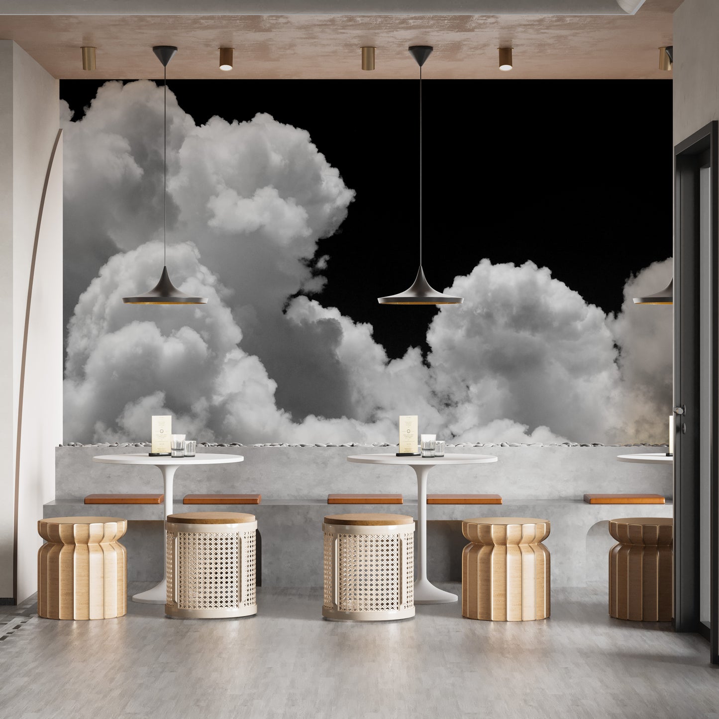 Artistic cloudscape mural with a galactic and cosmic touch.
