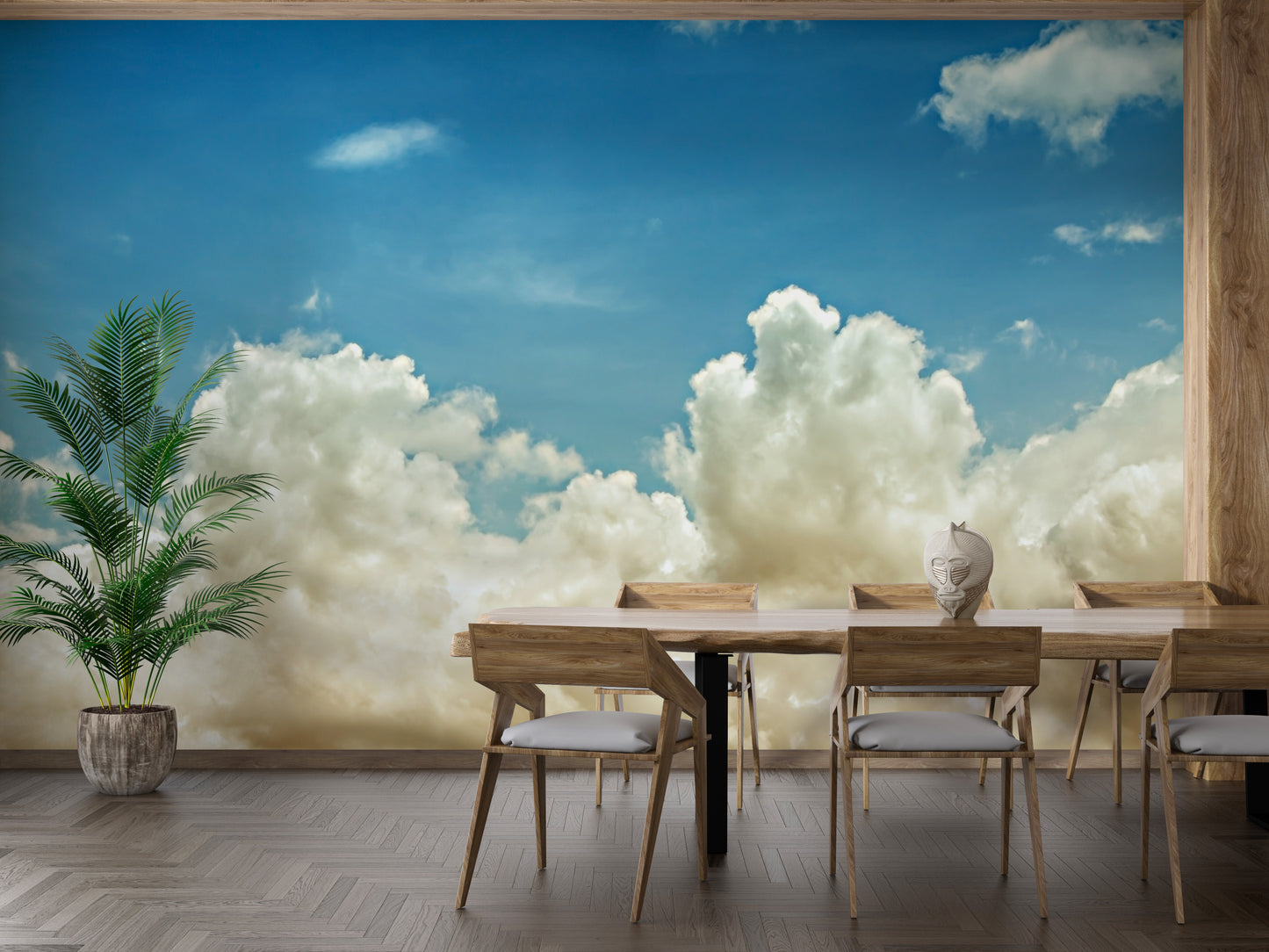 Pearl white clouds mural for serene and heavenly wall decor.
