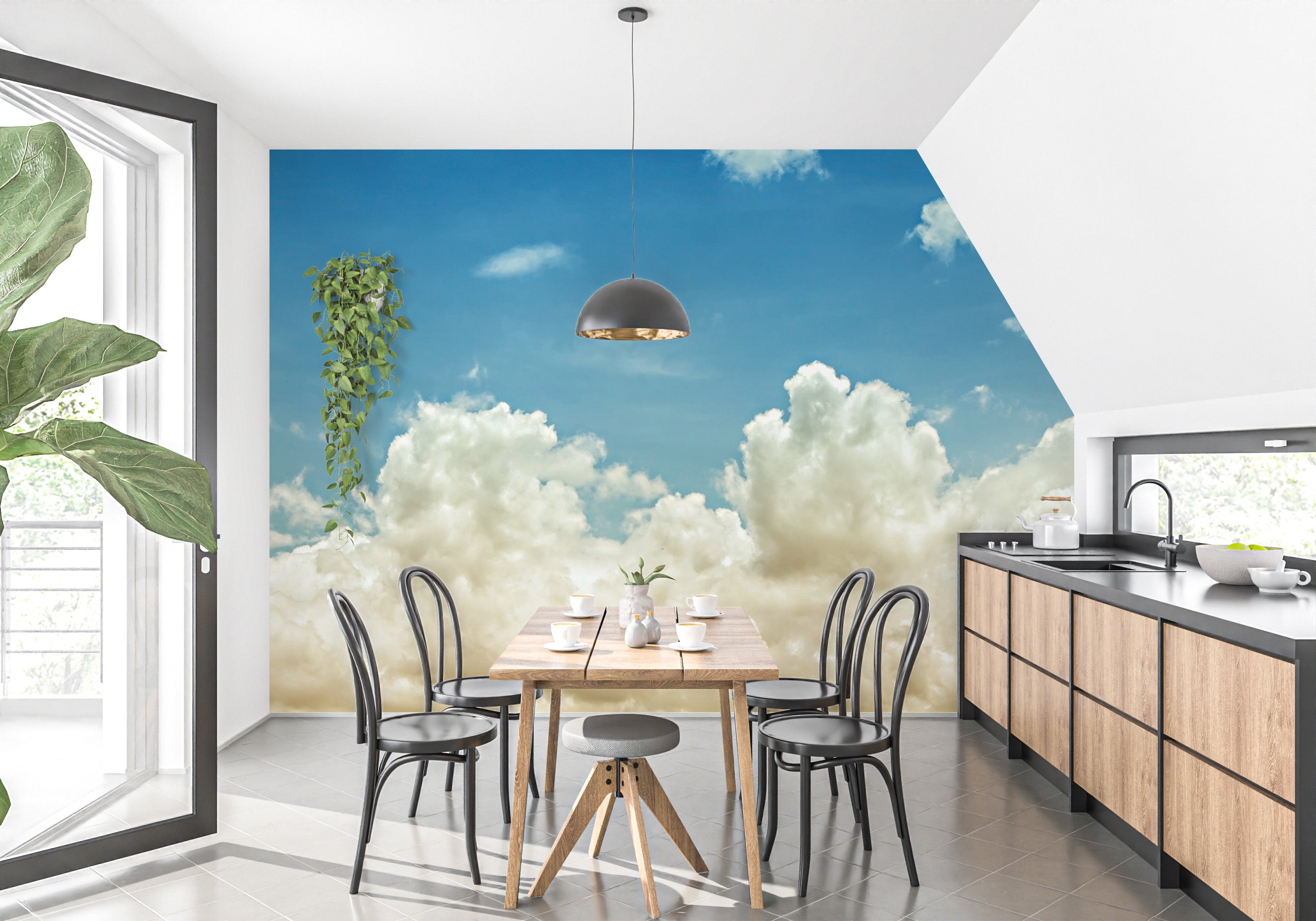 Pearl white heavenly clouds mural for peaceful room decor.
