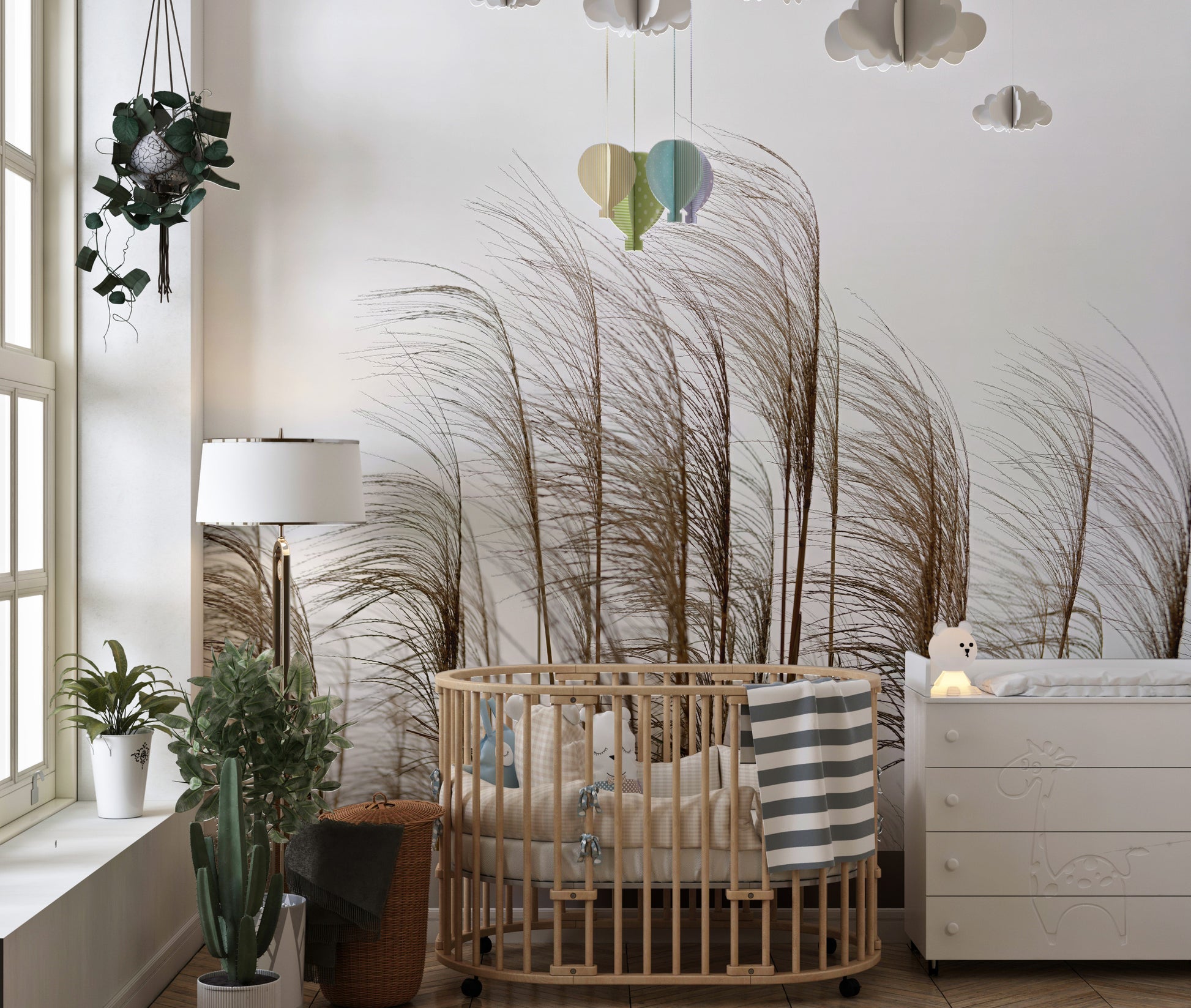 Riverside mural featuring a reed field for elegant wall spaces.
