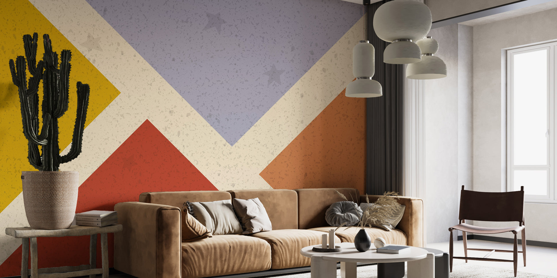 Abstract geometric mural with bold patterns for modern walls.
