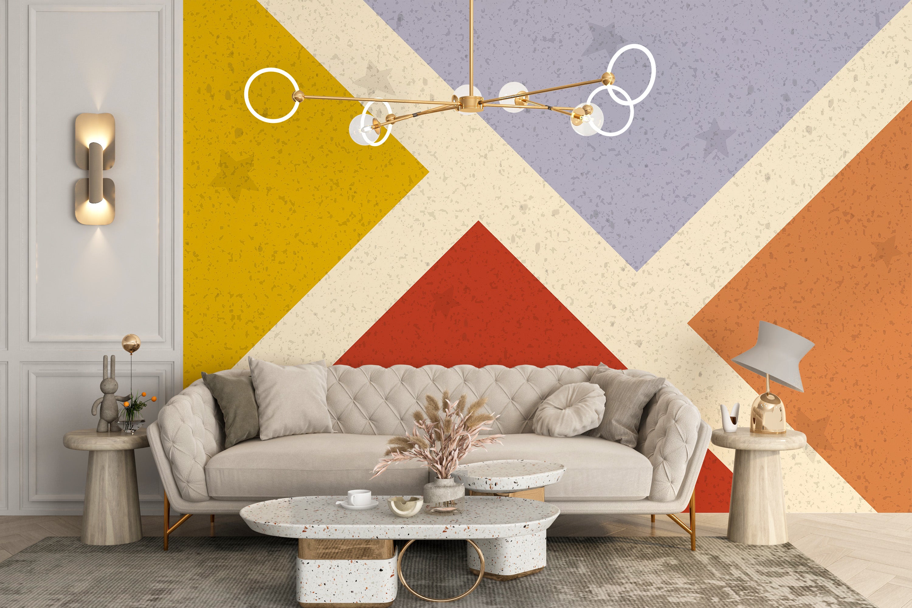 Artistic mural showcasing abstract geometric designs for walls.
