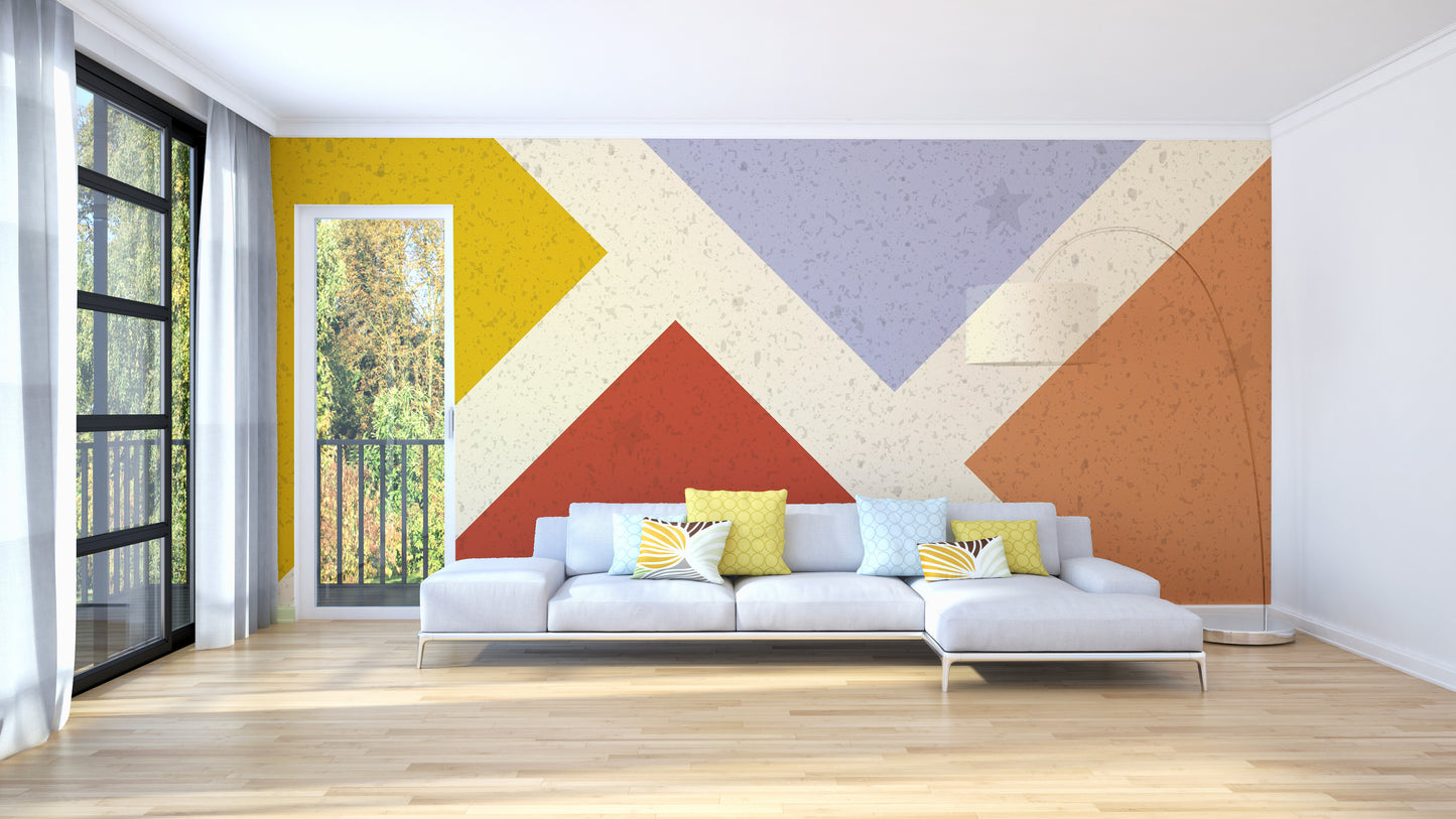 Bold geometric design mural for sleek and modern wall aesthetics.
