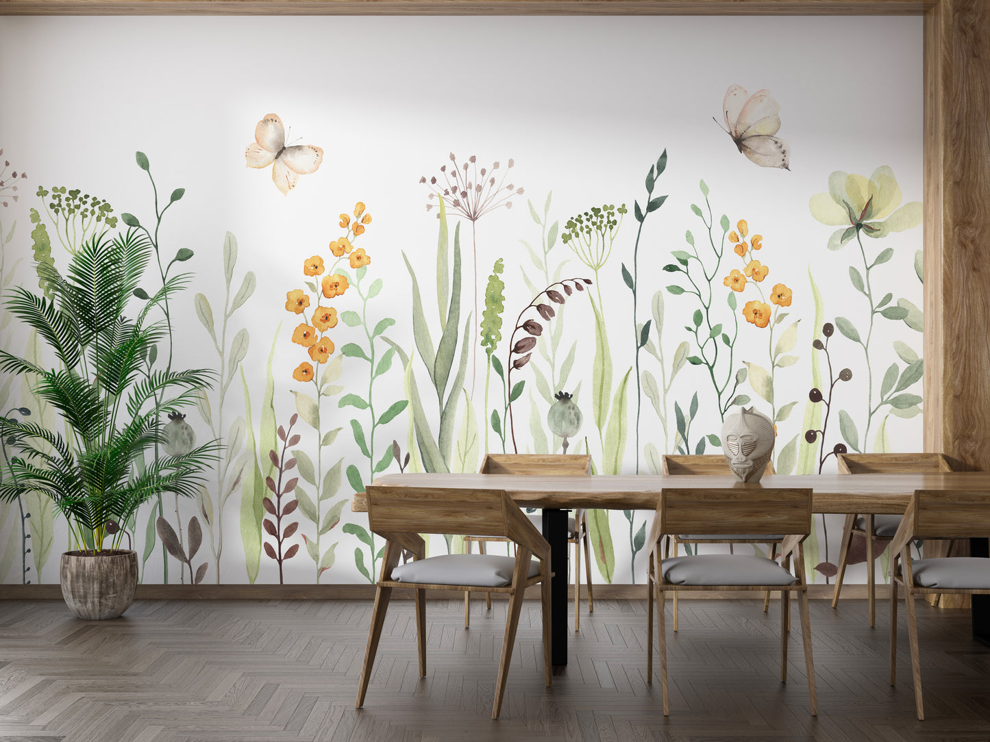 Butterfly Oasis Watercolor Meadow Floral Art Murals