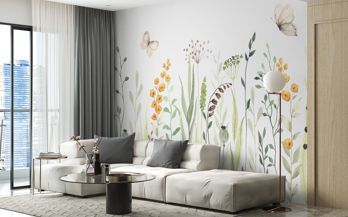 Butterfly Oasis Watercolor Meadow Floral Art Murals