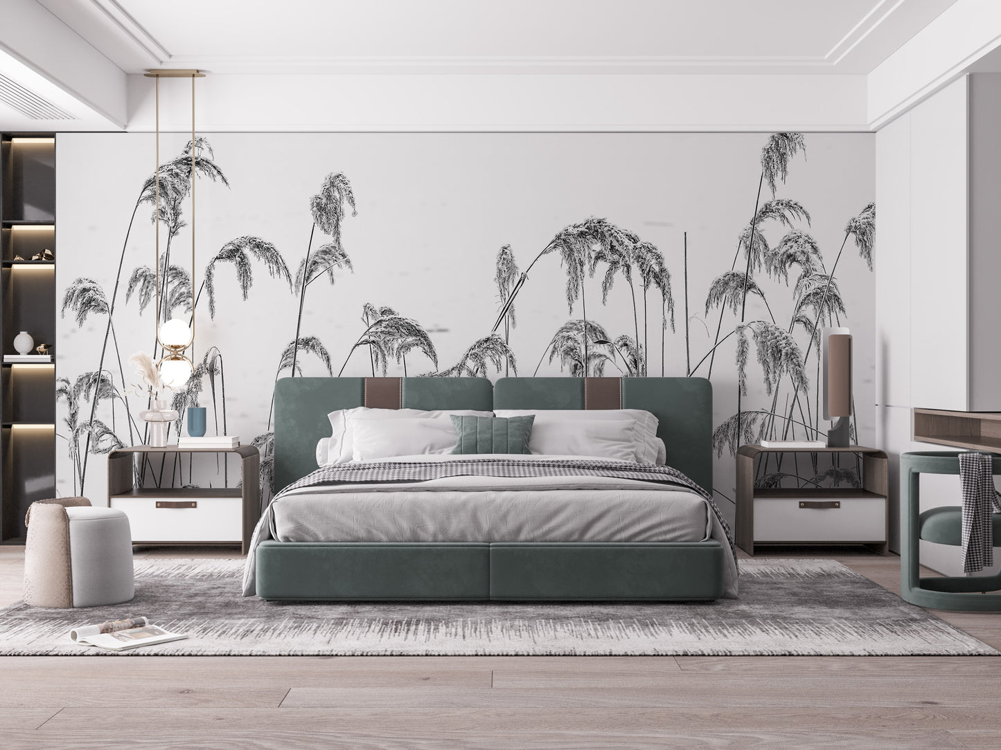 Self-adhesive mural of a reed field for stylish and simple decor.
