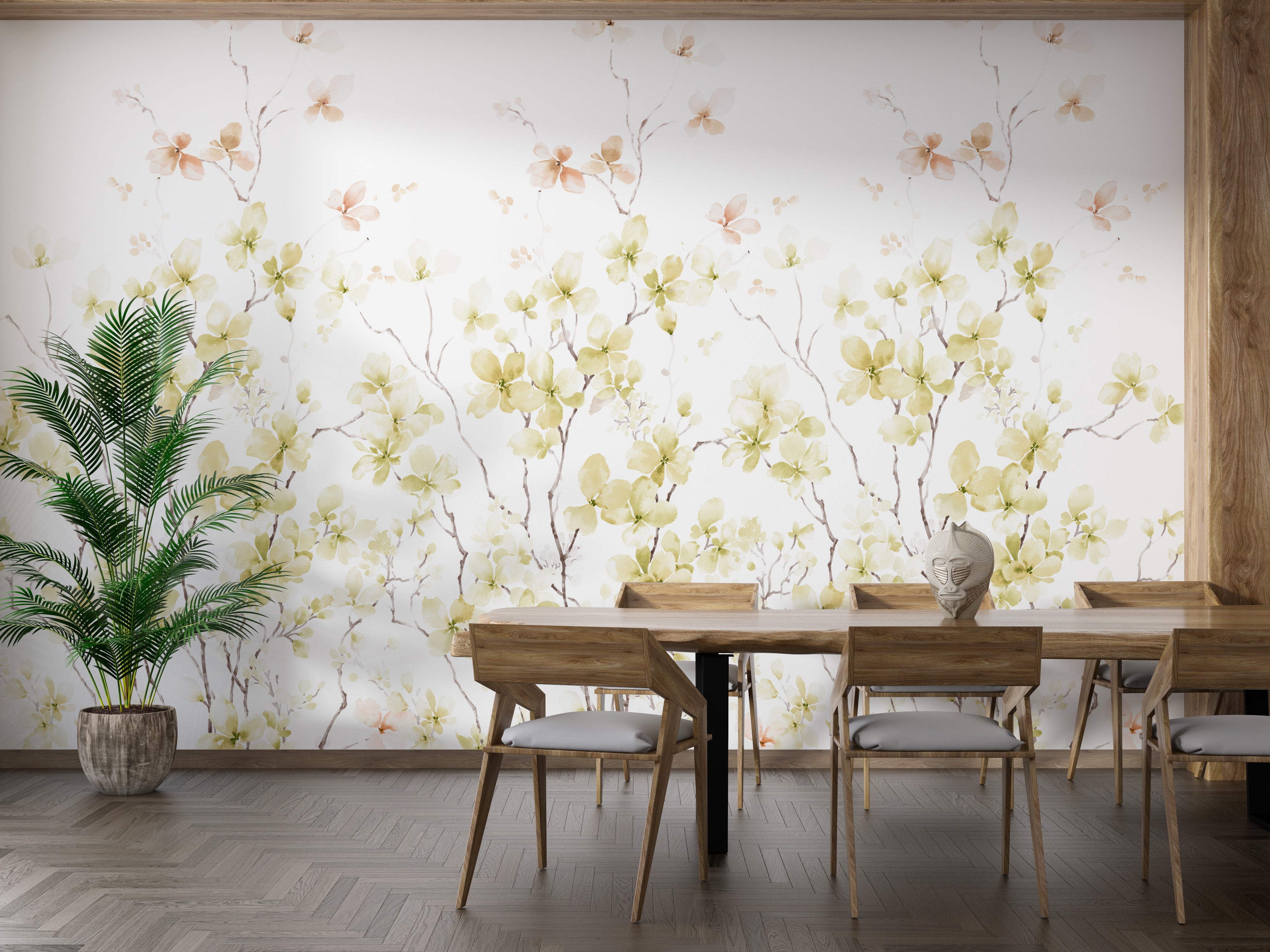 Watercolor floral mural with artistic blooms for serene walls.
