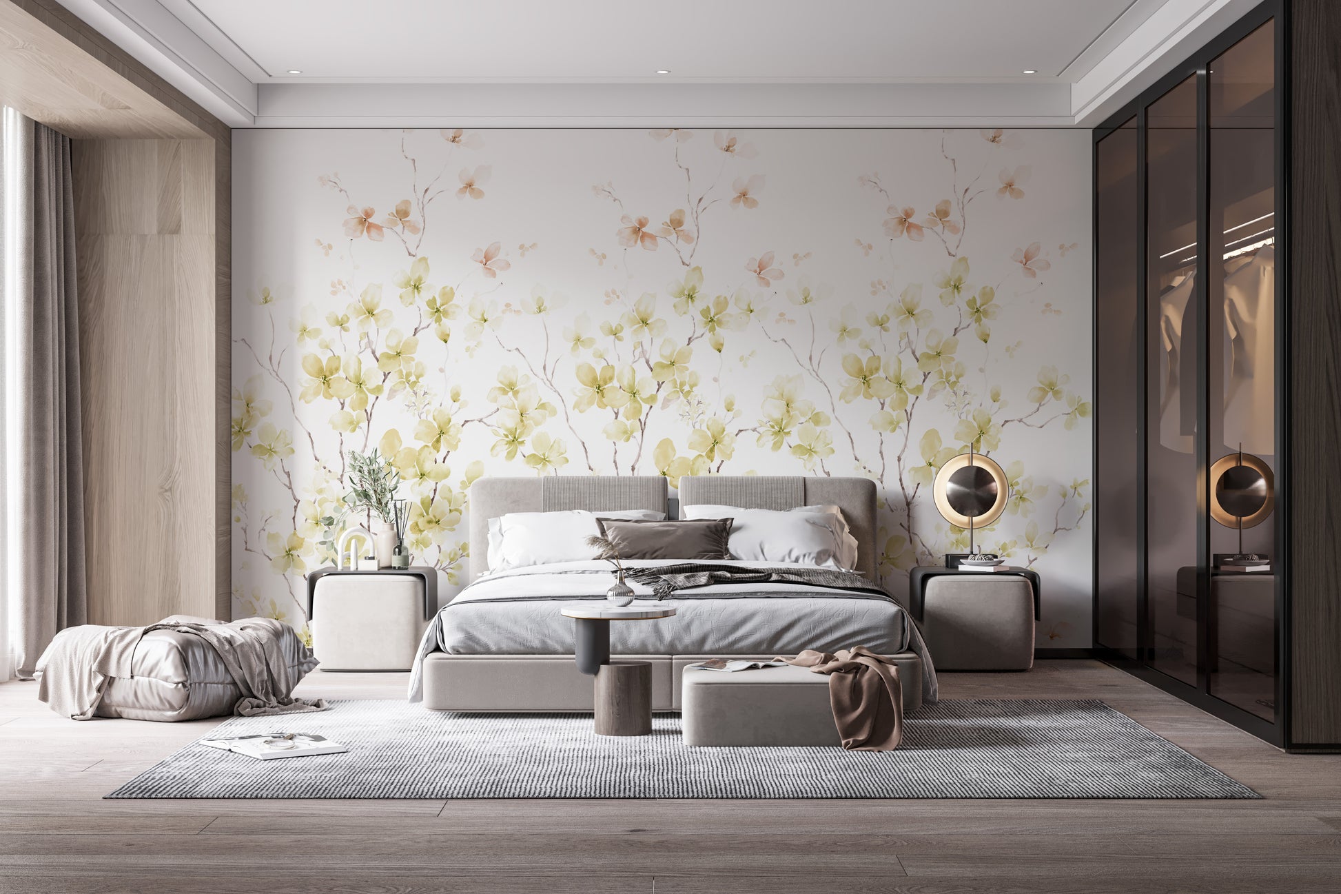 Watercolor floral art mural for vibrant and artistic walls.
