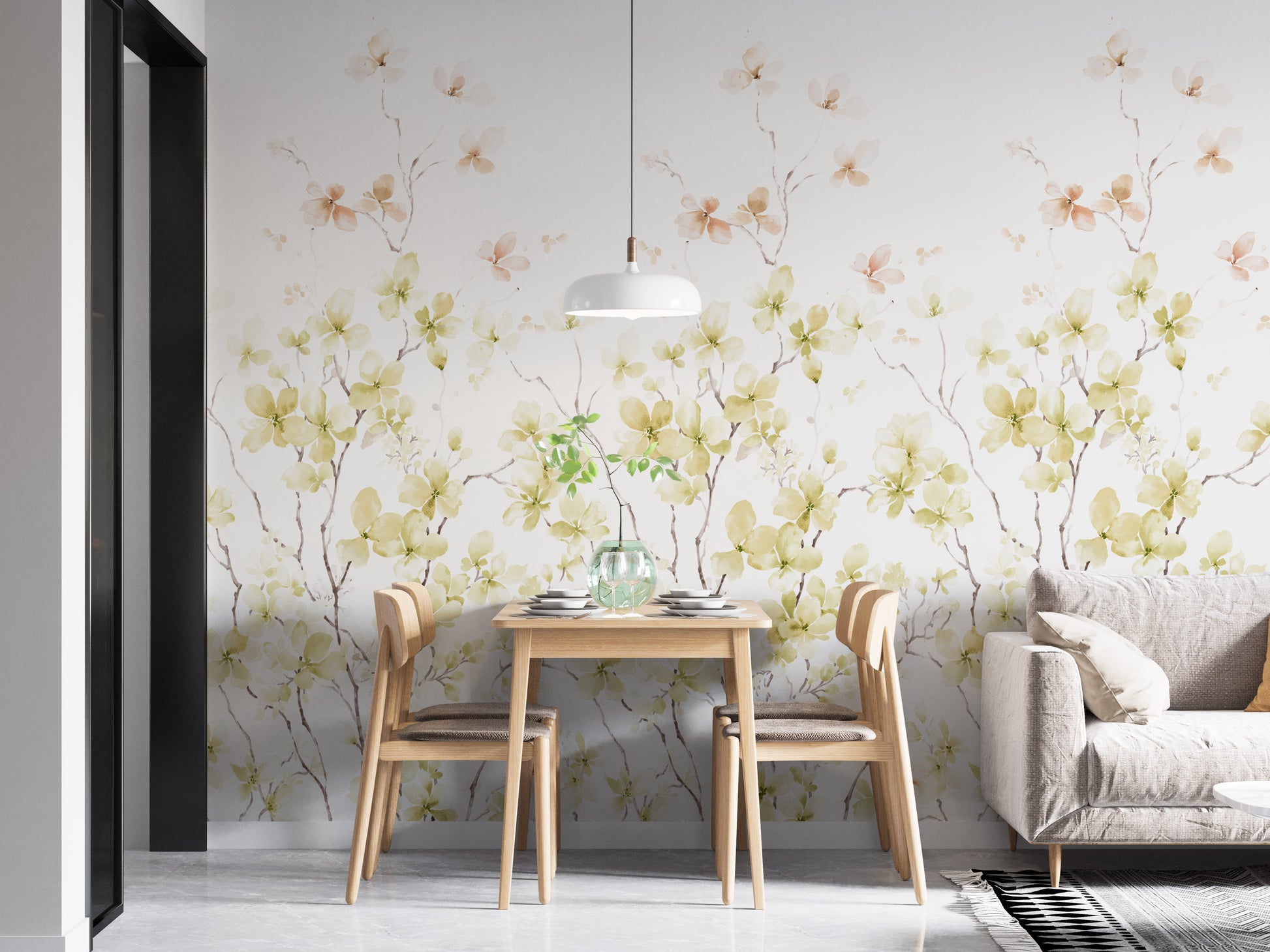 Watercolor floral mural for elegant and calming interiors.
