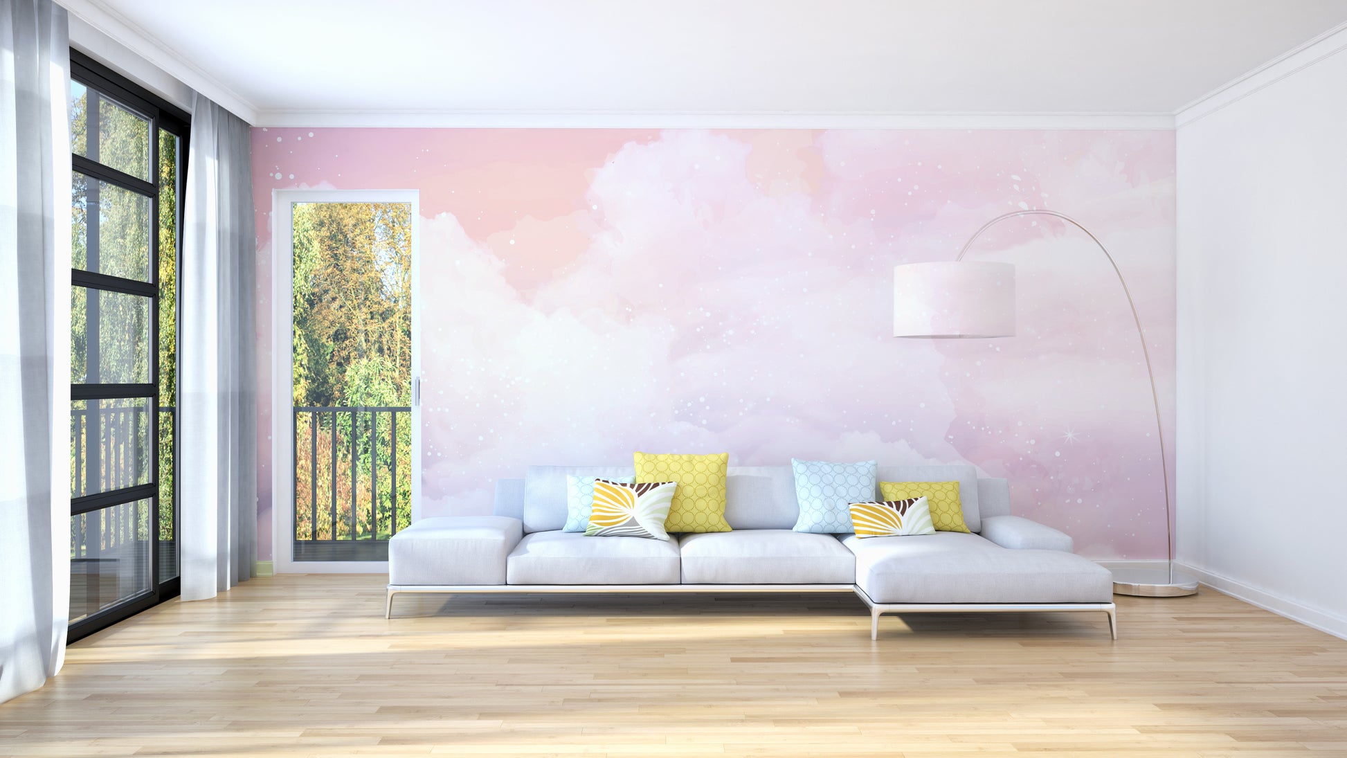 Pink pastel glittery mural adding sparkle to modern interiors.
