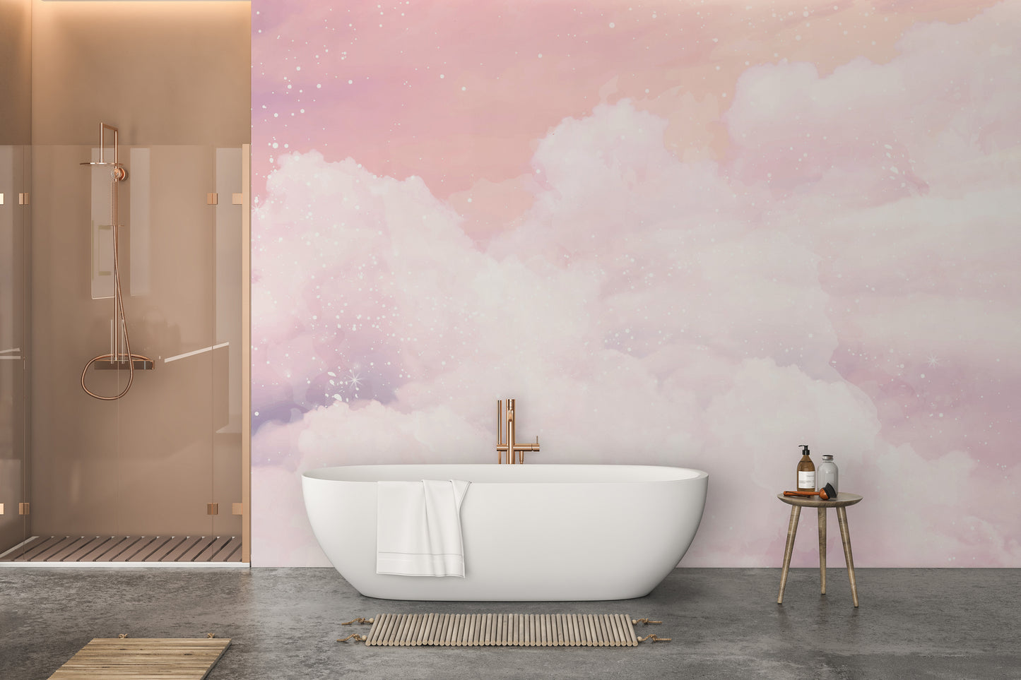 Glittery pastel mural with pink tones for stylish wall aesthetics.
