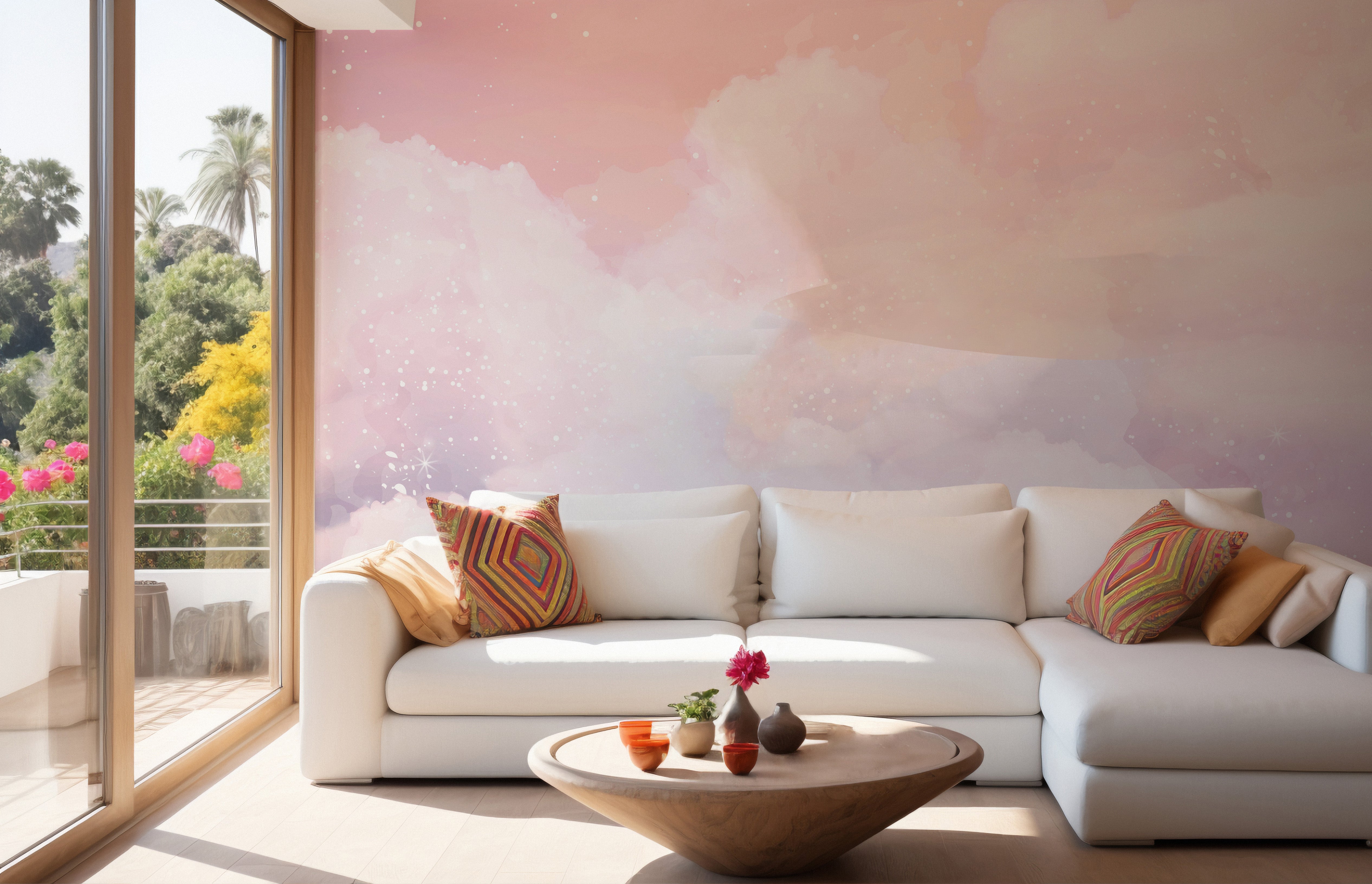 Wall mural featuring glittery pastel pink art for chic interiors.
