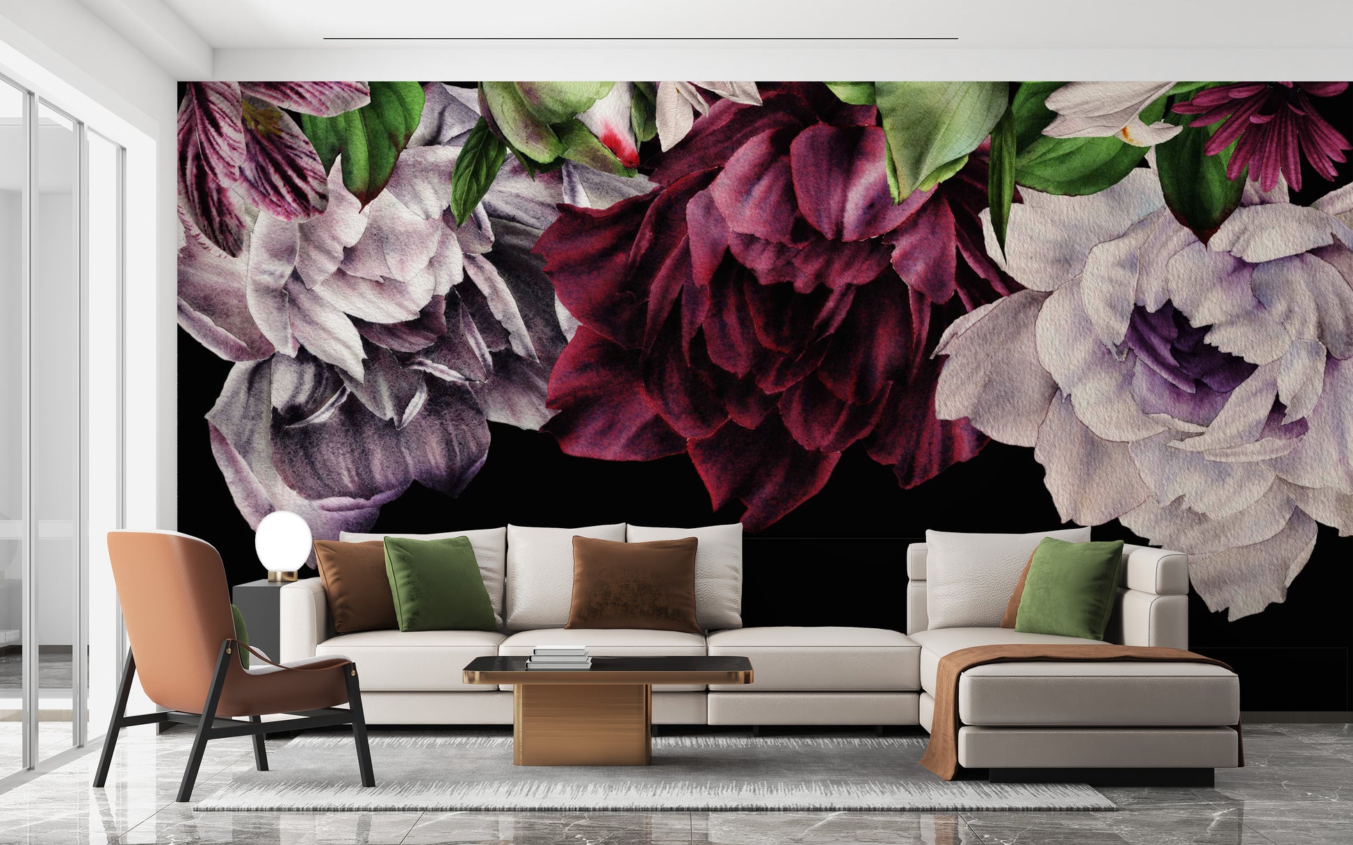 Dramatic Gothic floral mural for bold and sophisticated decor.
