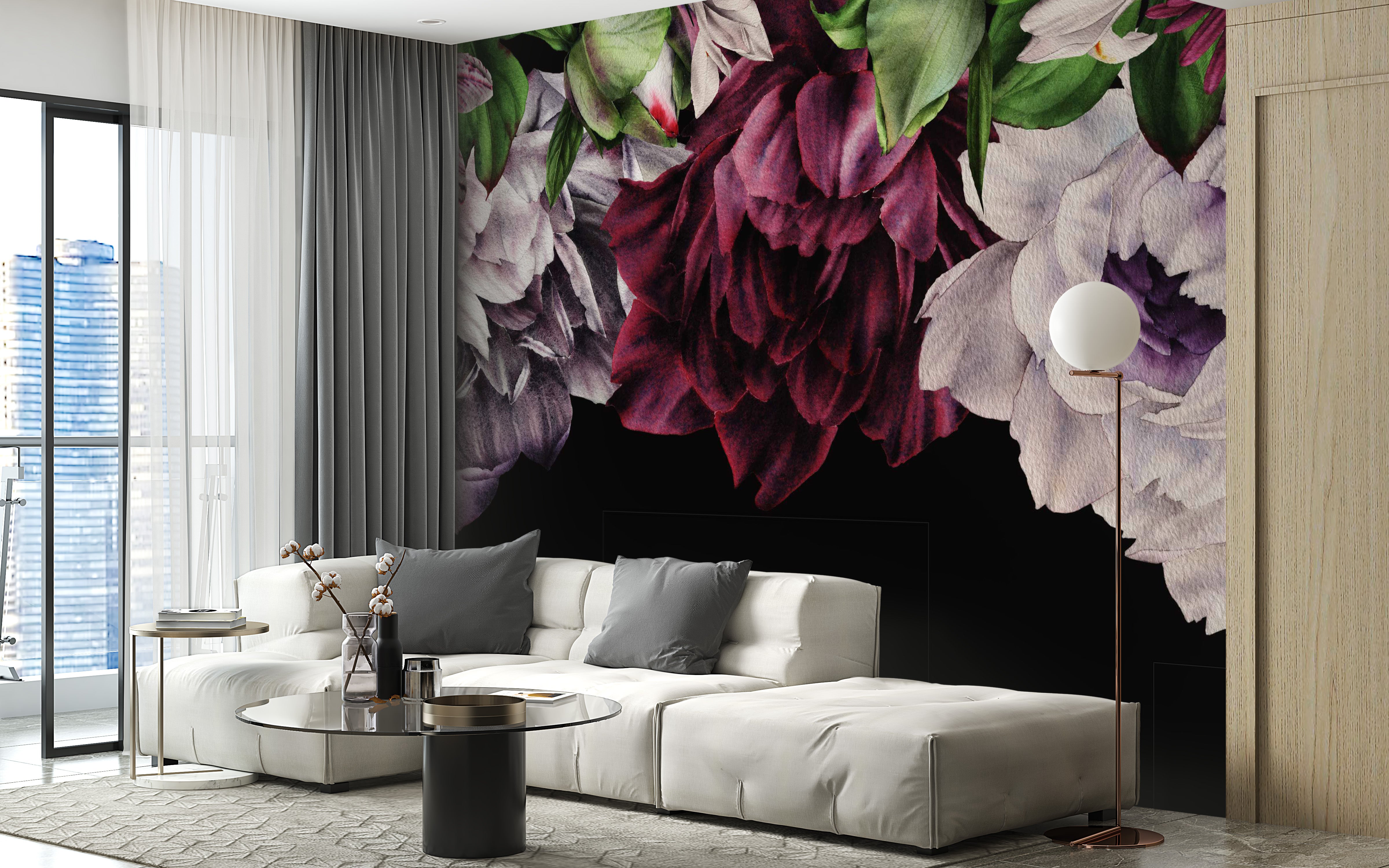 Artistic wall mural with gigantic Gothic floral patterns.
